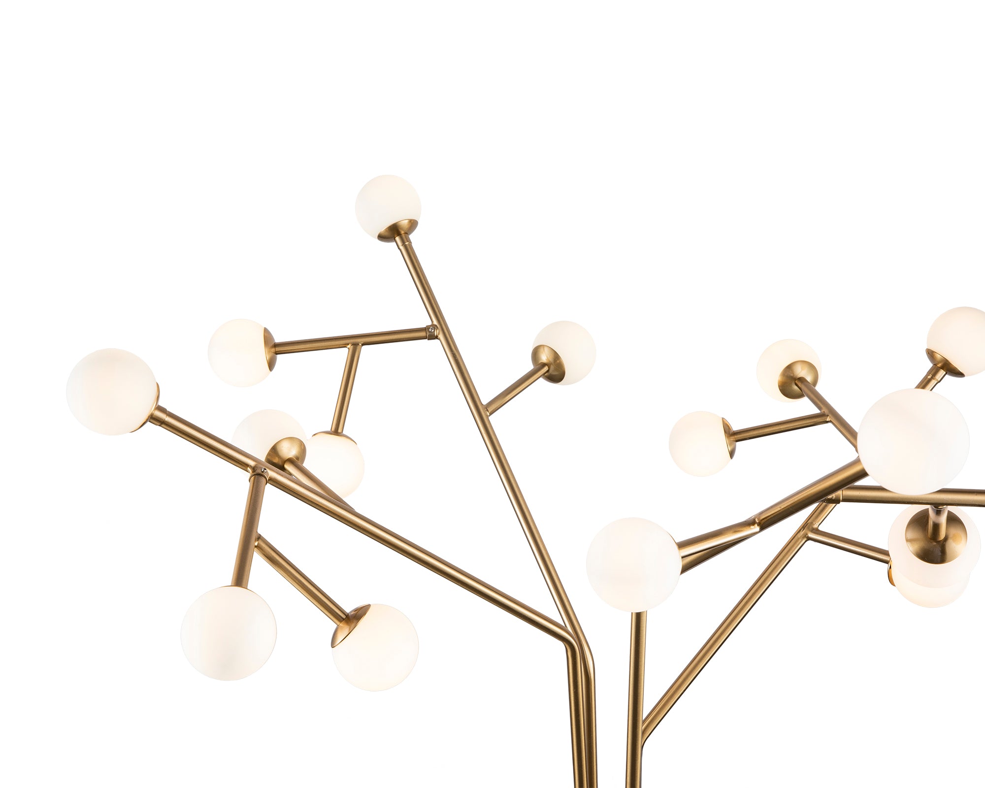 Bosco Floor Lamp by Liang & Eimil featuring an antique brass branching frame with frosted white glass globes