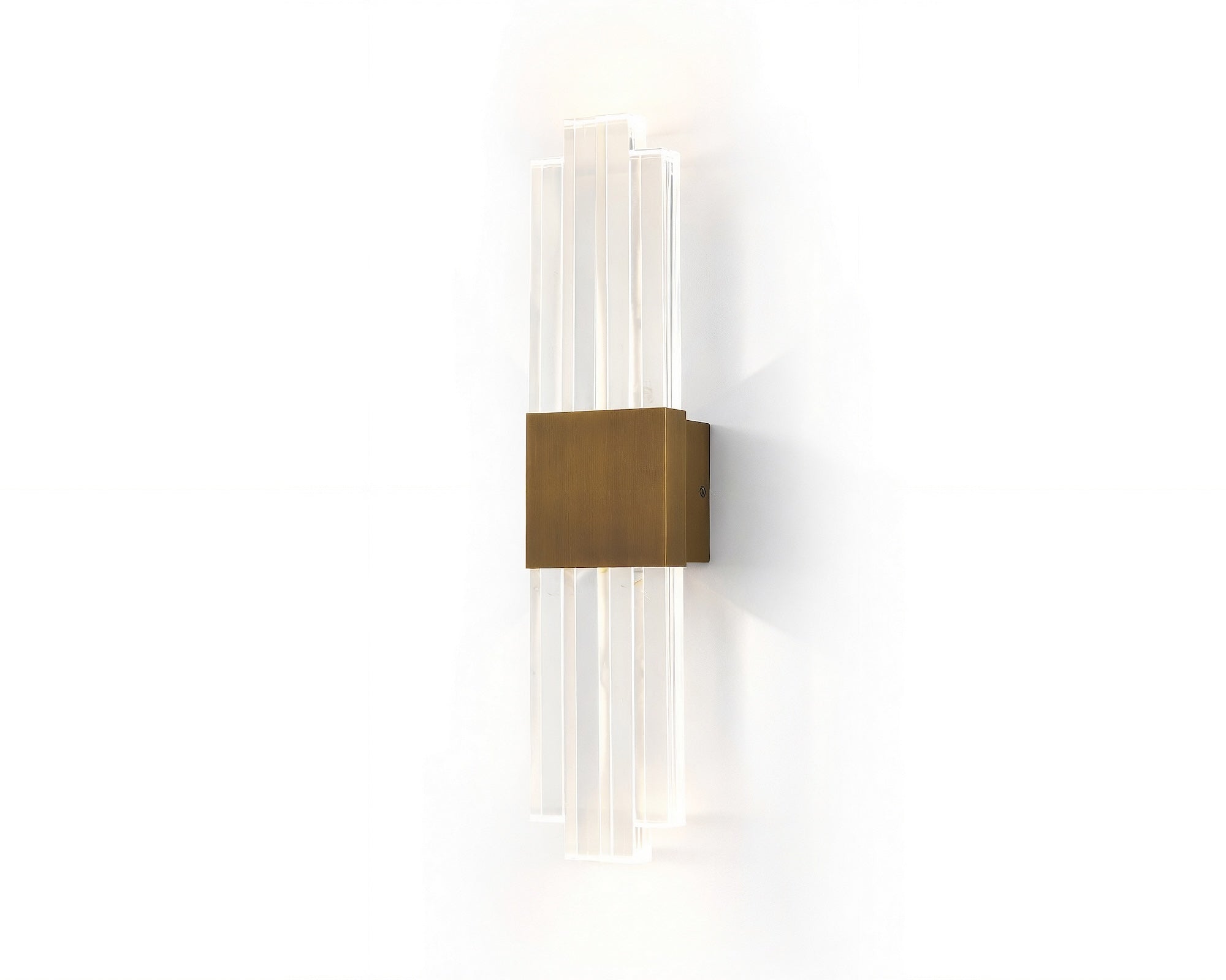 Bravura IP44 Wall Light by Liang & Eimil with transparent acrylic layers and brushed brass finish