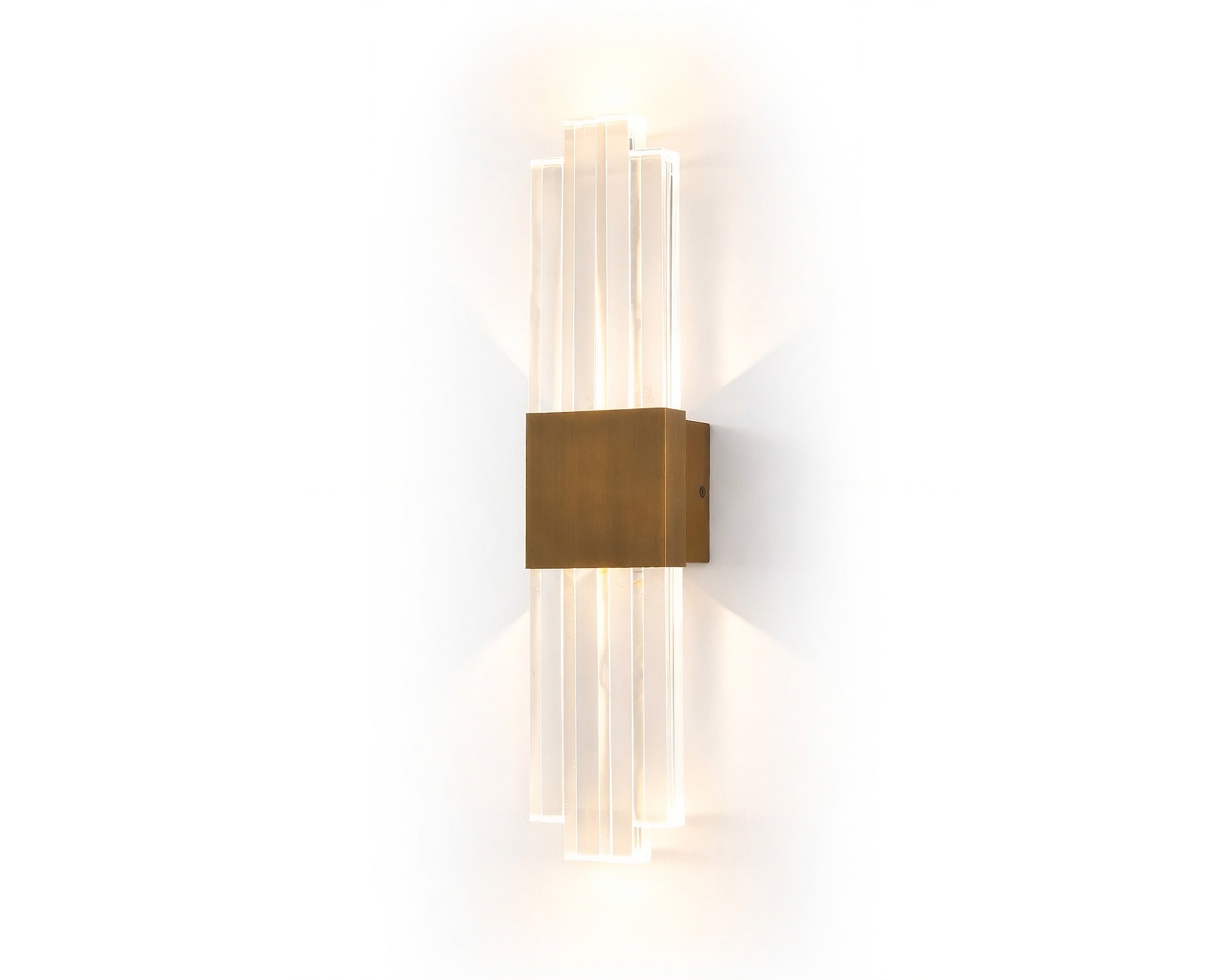 Bravura IP44 Wall Light by Liang & Eimil with transparent acrylic layers and brushed brass finish