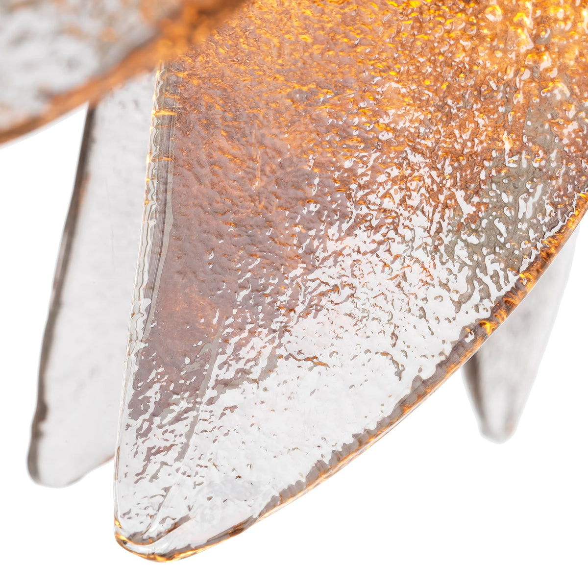 Close-up of exquisite handmade light smoke recycled glass detailing