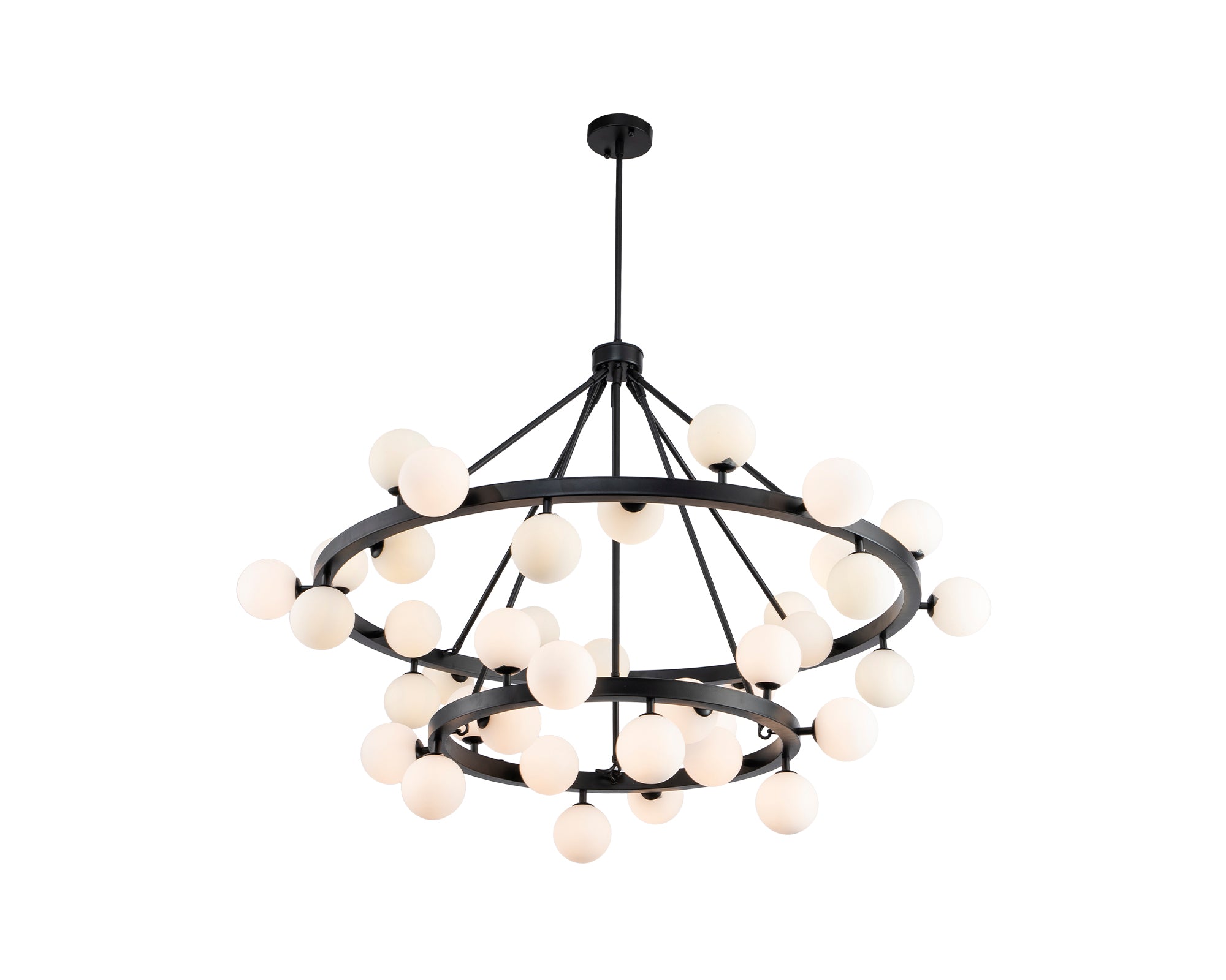 Bucolic Pendant Lamp - Liang & Eimil featuring white glass shades and a matt black frame.