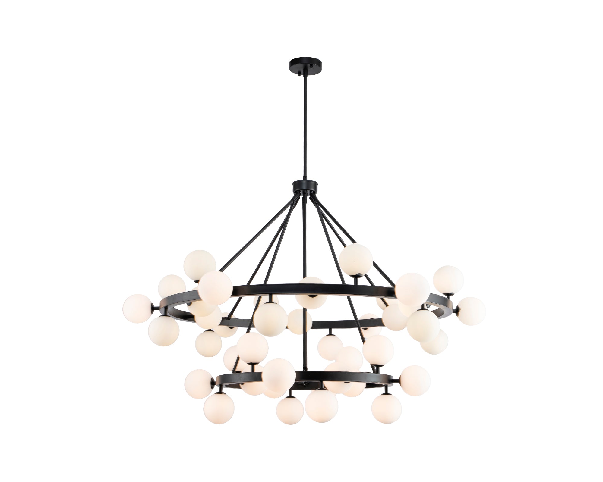 Bucolic Pendant Lamp - Liang & Eimil featuring white glass shades and a matt black frame.