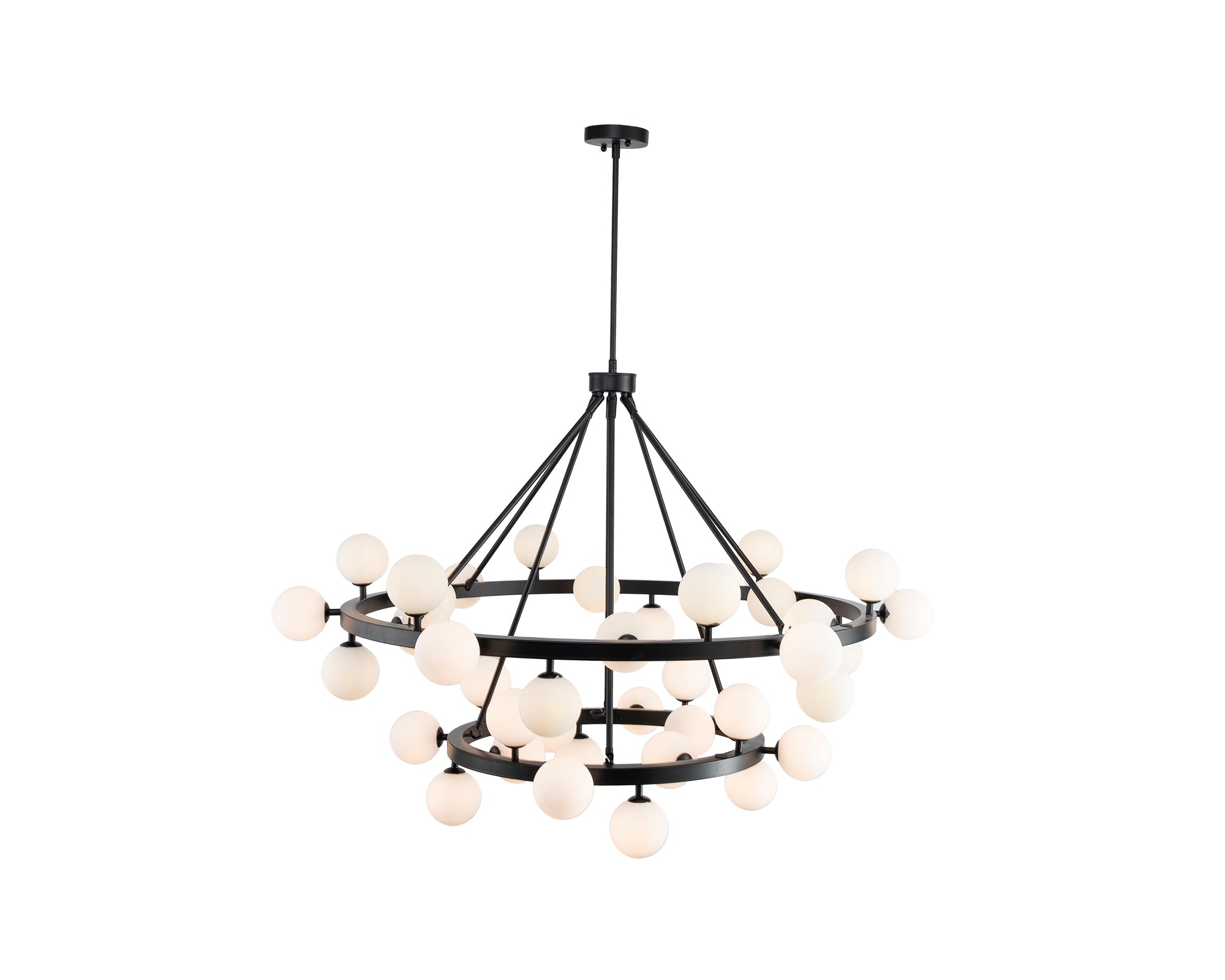 Bucolic Pendant Lamp - Liang & Eimil featuring white glass shades and a matt black frame.