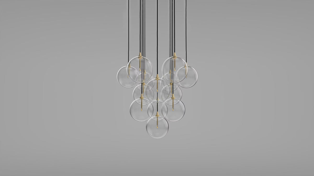 Schwung Cluster 13 Chandelier in Lacquered Burnished Brass