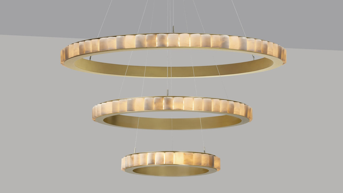 Avalon Chandelier Triple in Bronze with honed alabaster