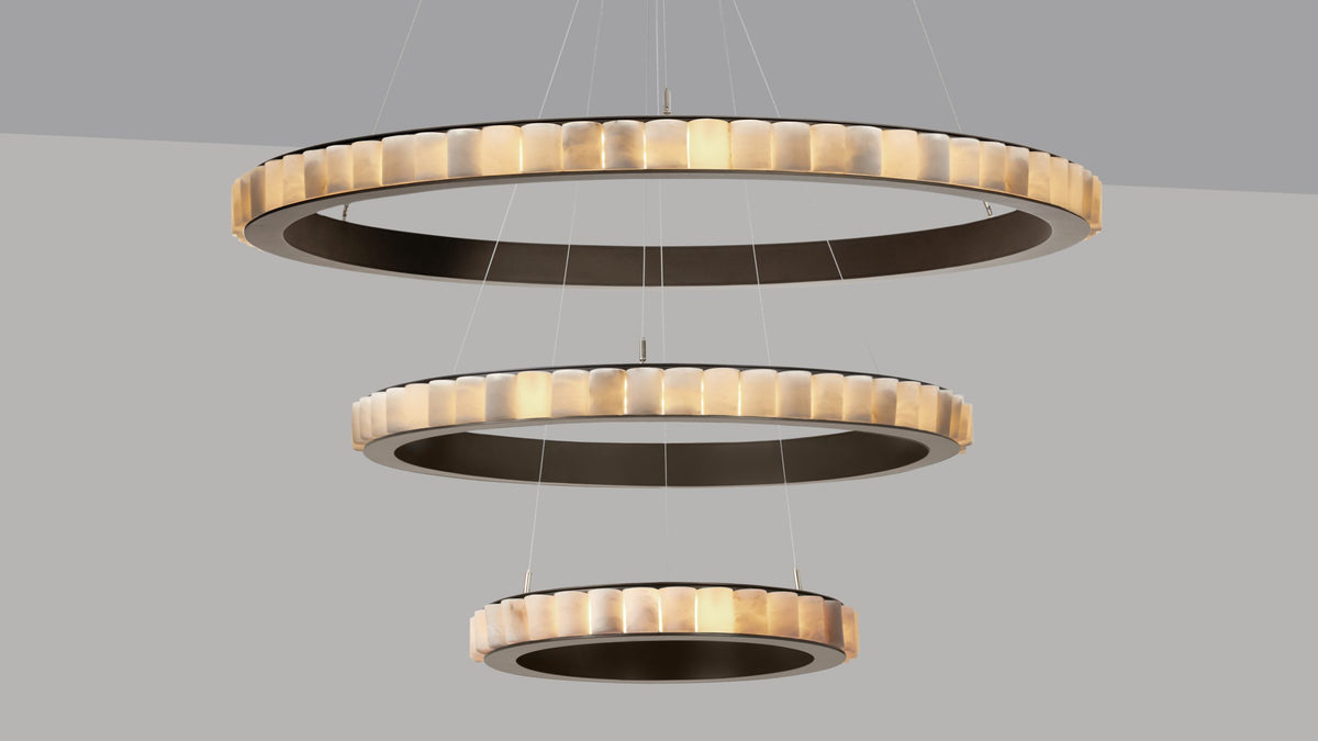 Avalon Chandelier Triple in Satin Brass with honed alabaster