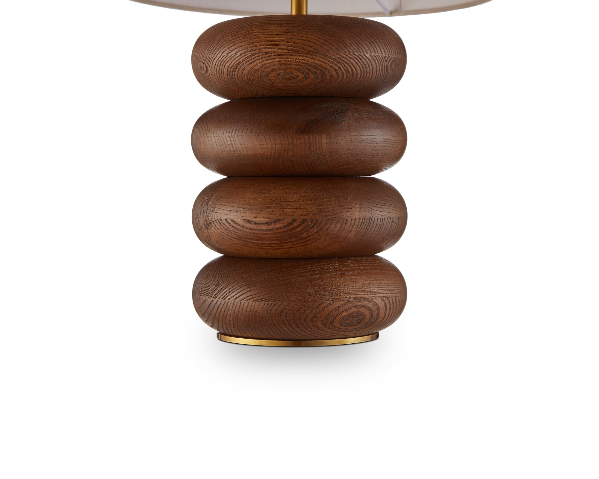 Dalt Table Lamp by Liang & Eimil featuring a sculpted oak wood base with a textured beige linen shade