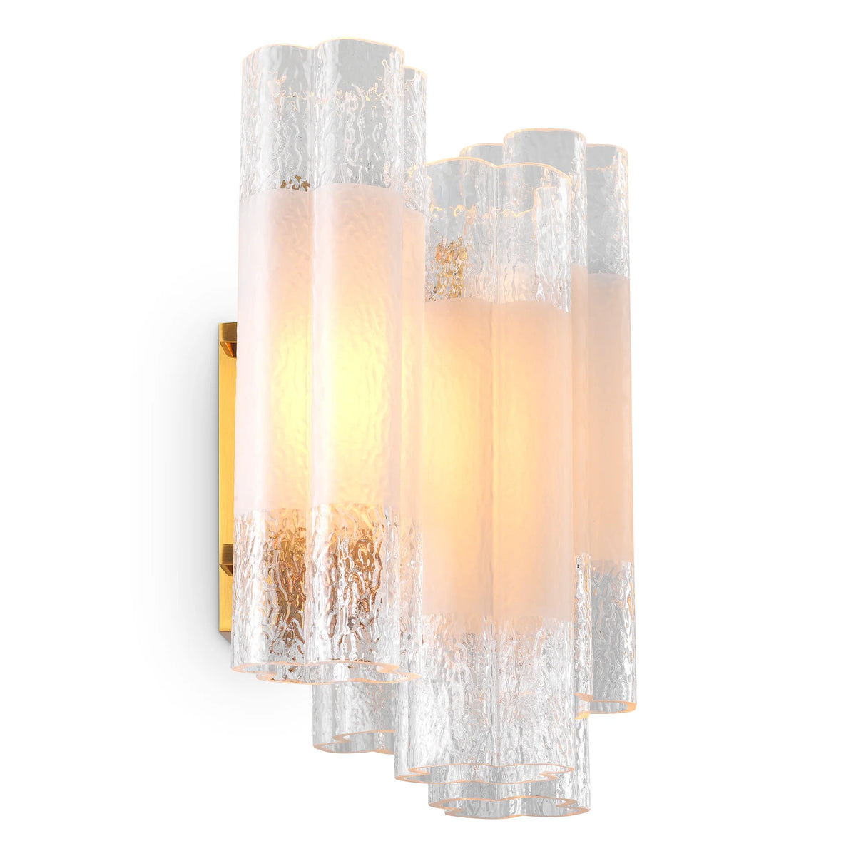 Refined antique brass framework complementing the layered glass construction