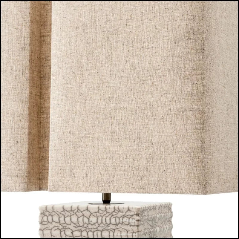 Refined linen-look shade complementing the organic texture of the ceramic base