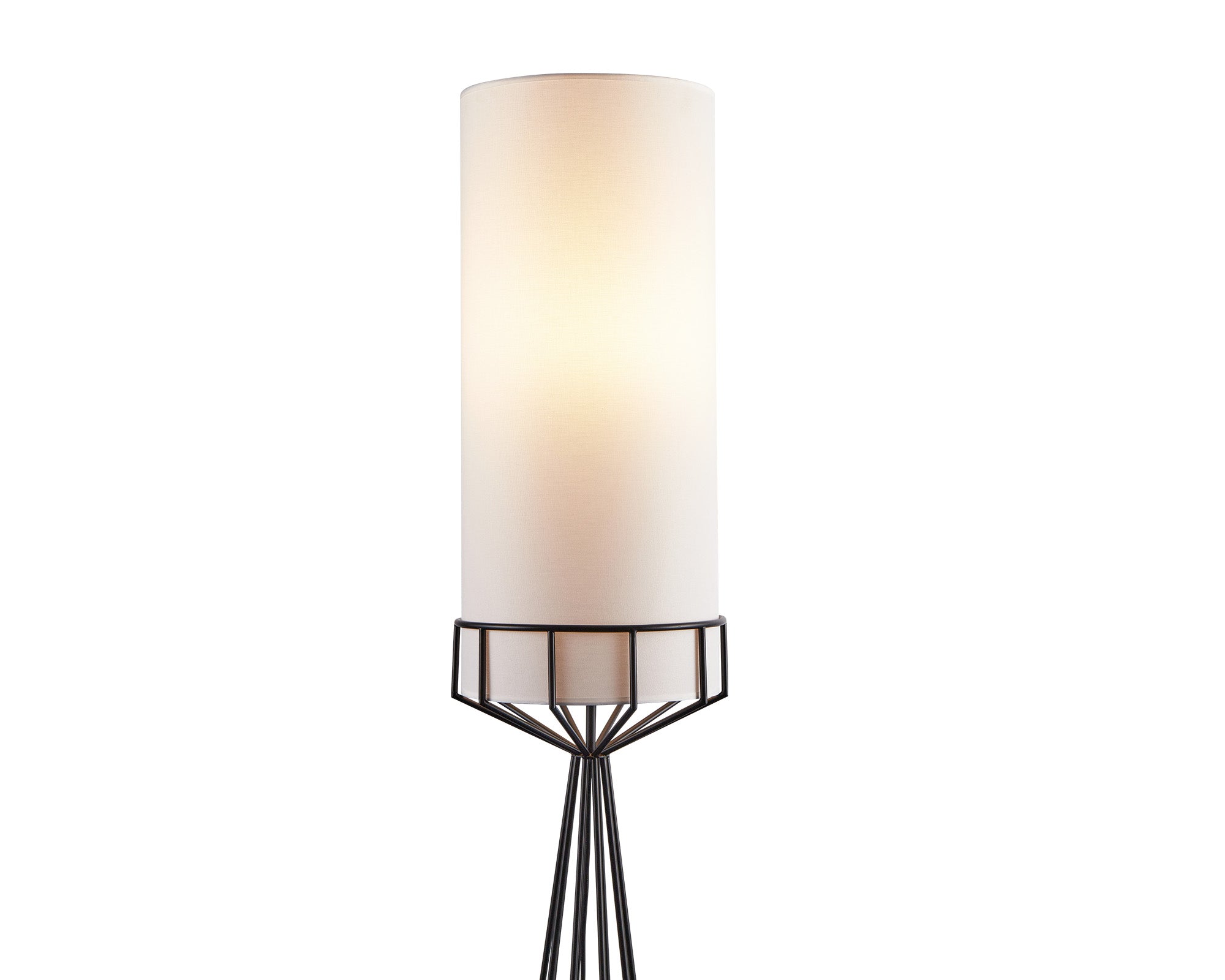Faro Floor Lamp by Liang & Eimil featuring an abstract matte black metal base and off-white linen shade
