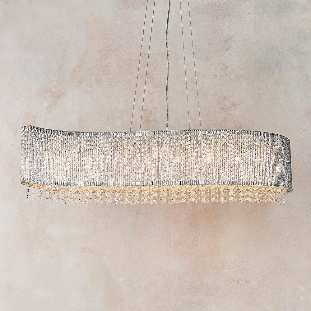 Galina 8Lt Linear Pendant creating an elegant focal point above a sophisticated dining table