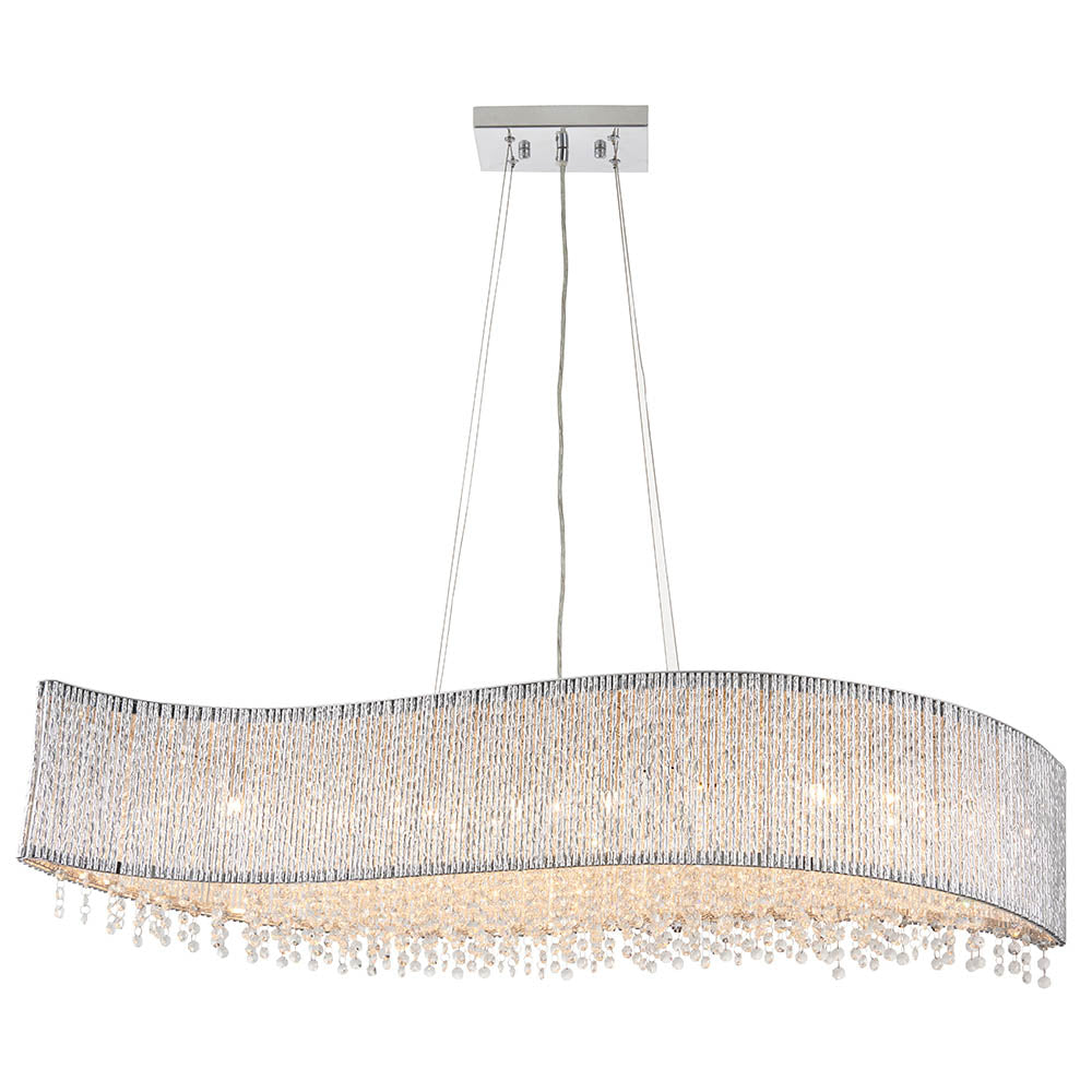 Galina 8Lt Linear Pendant showcasing its sweeping polished chrome wave and refined K9 crystal detailing