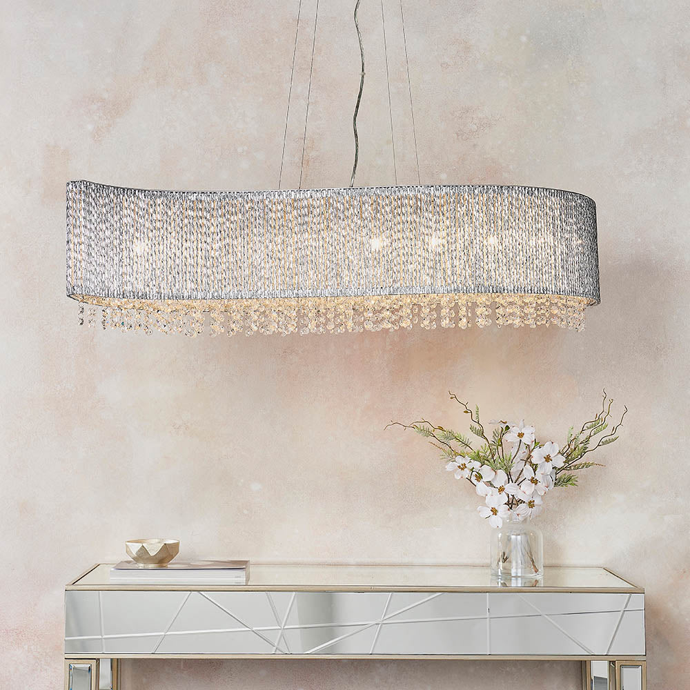 Galina 8Lt Linear Pendant adding sculptural elegance to a refined living room