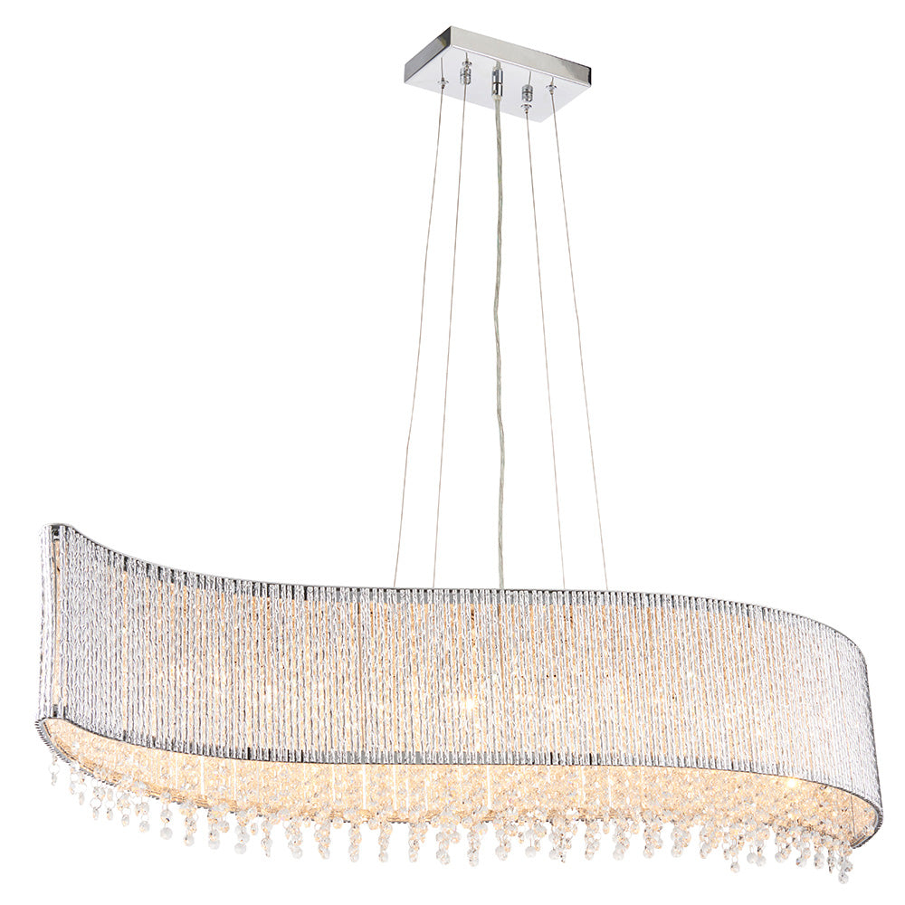 Galina 8Lt Linear Pendant showcasing its sweeping polished chrome wave and refined K9 crystal detailing