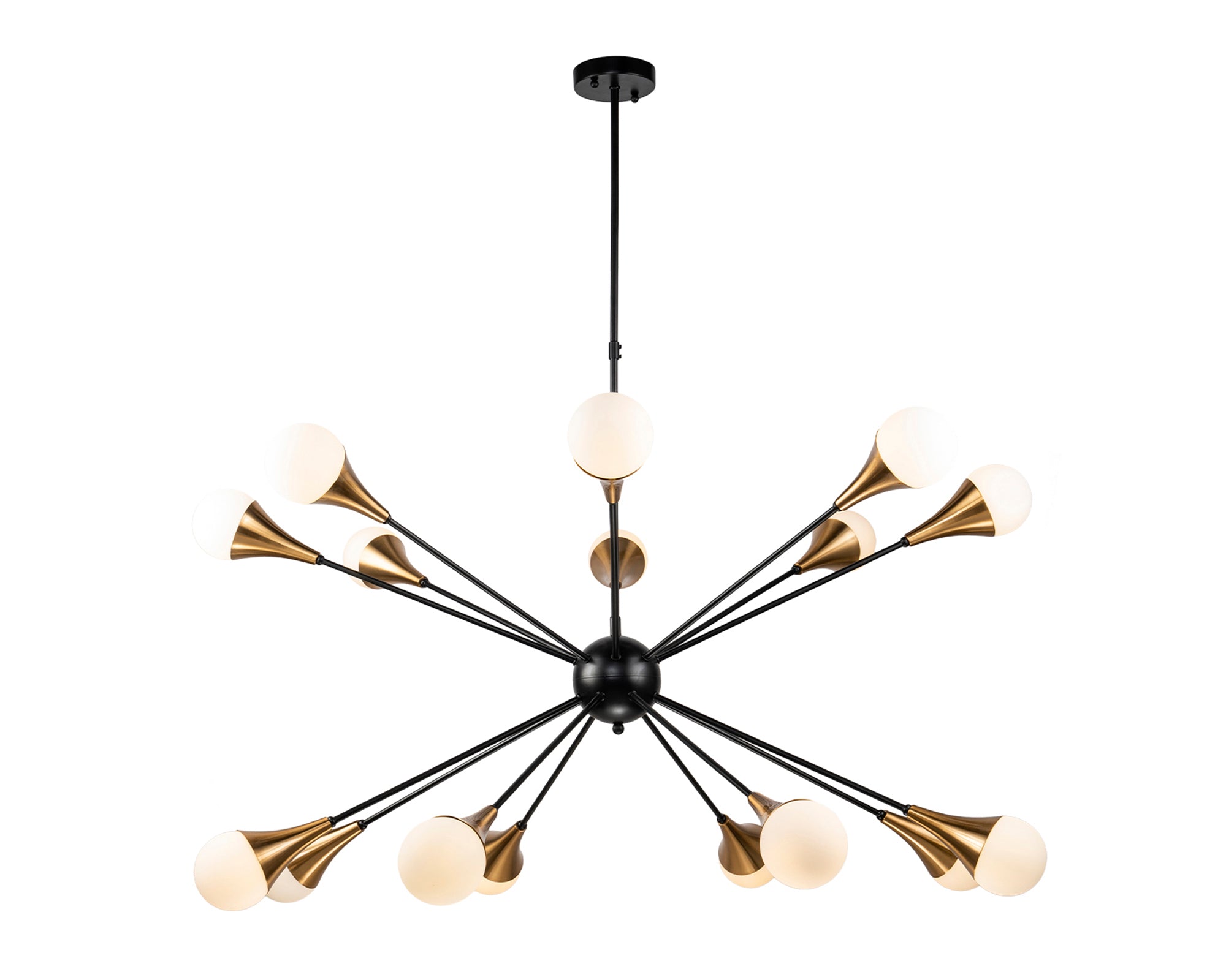 Gamma Pendant Lamp - Liang & Eimil featuring a celestial firework design in matt black, antique brass, and white glass.