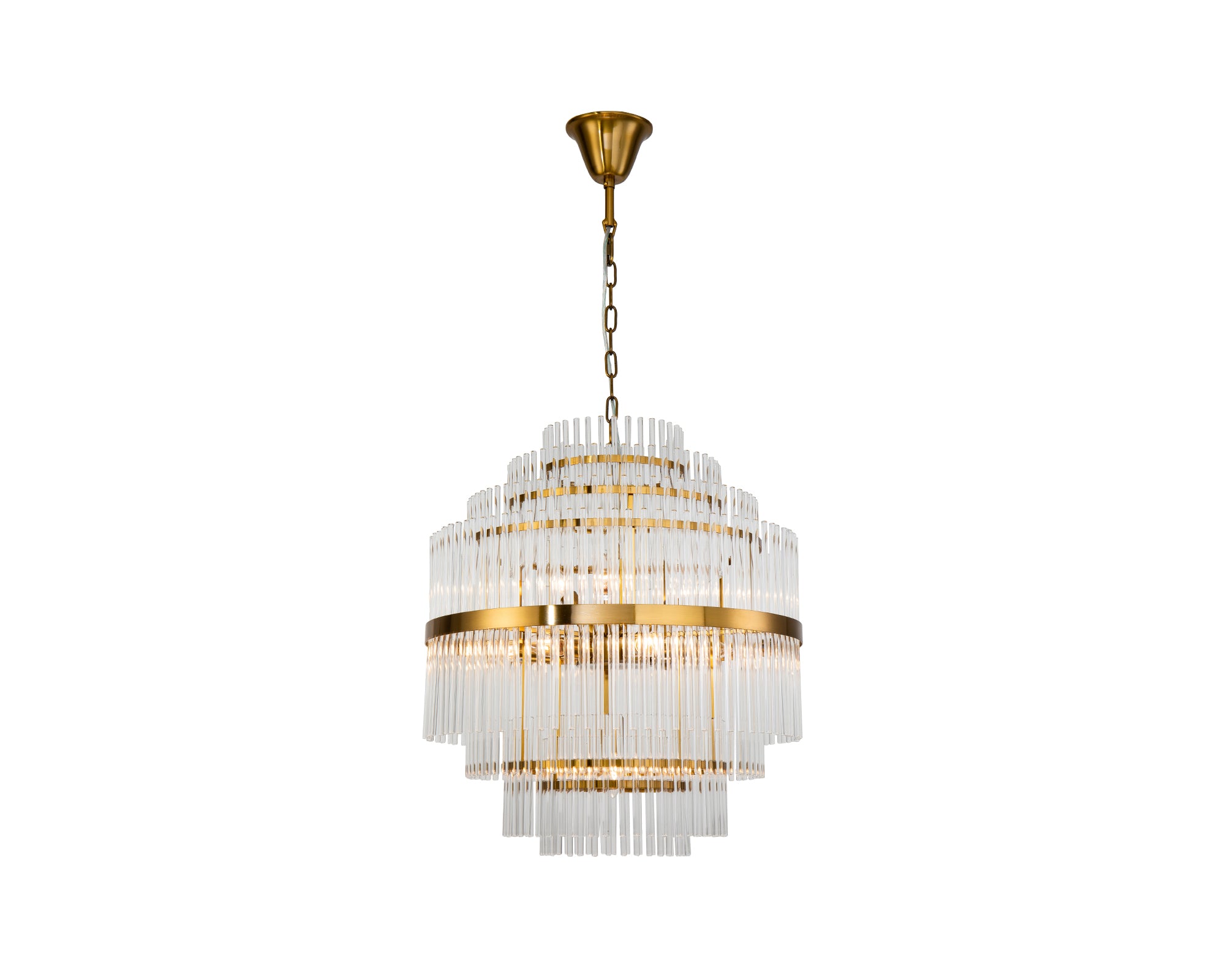 Gem Pendant Lamp - Liang & Eimil featuring cascading clear glass rods and a brushed brass frame.