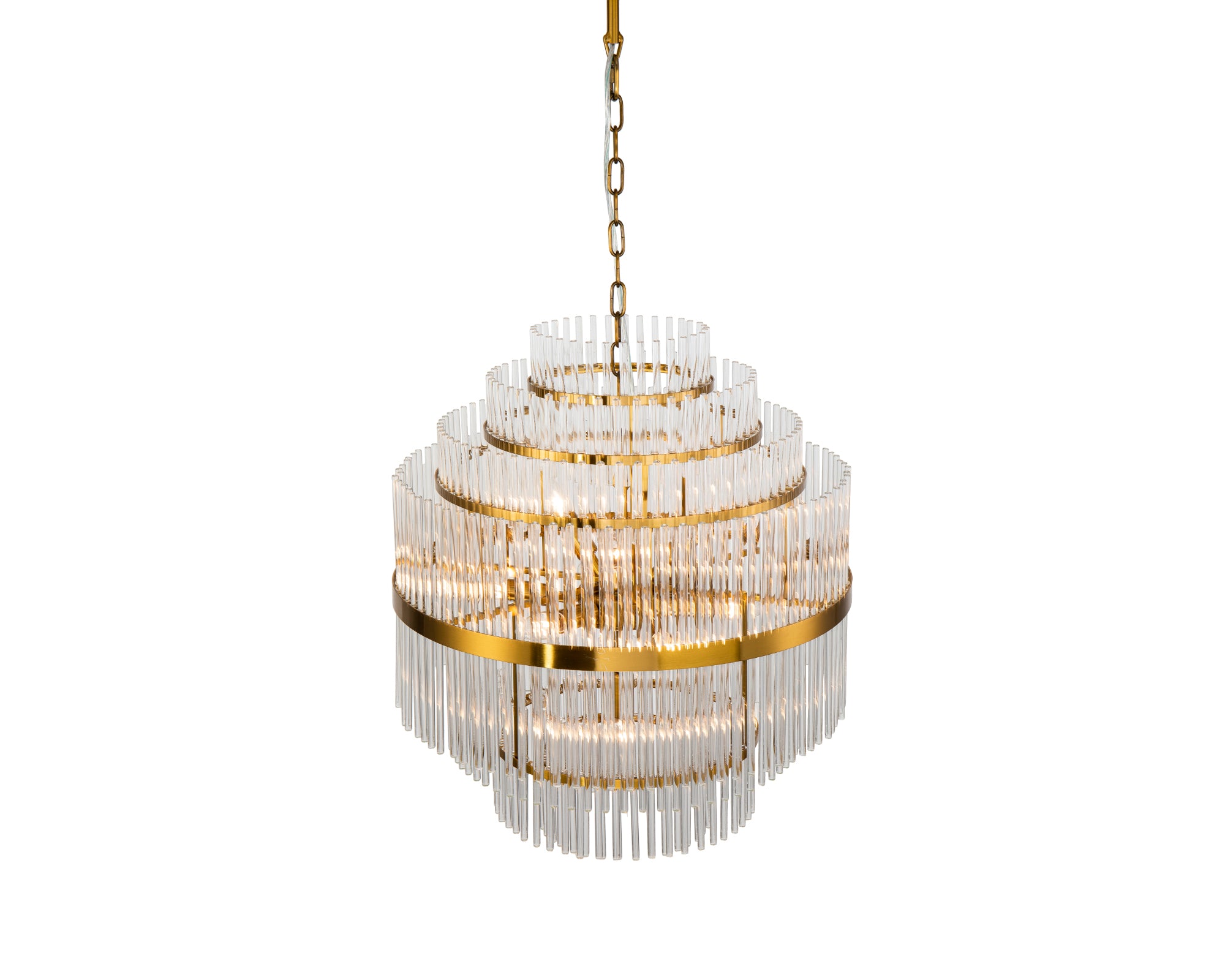 Gem Pendant Lamp - Liang & Eimil featuring cascading clear glass rods and a brushed brass frame.