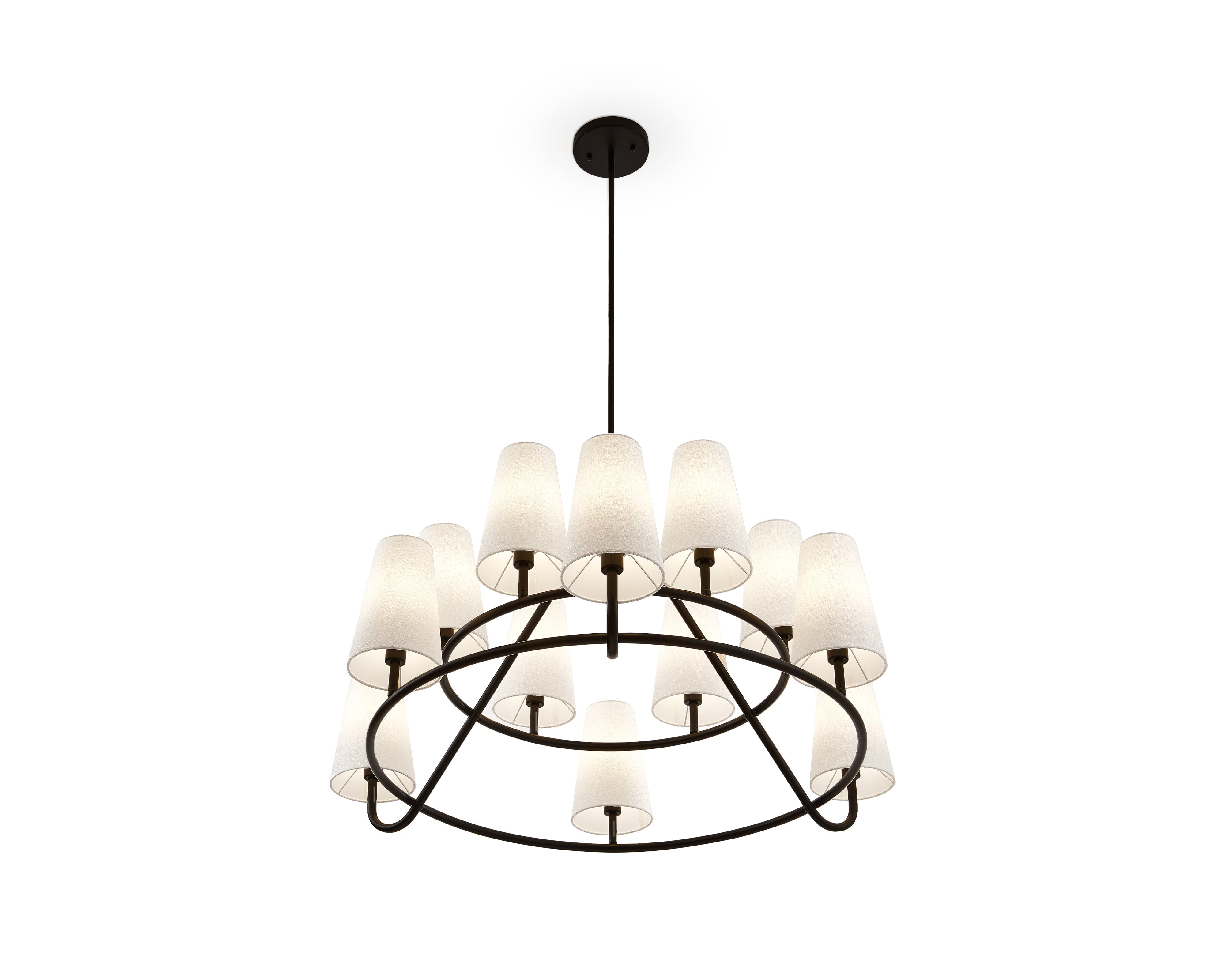 Gildan Chandelier - Liang & Eimil featuring twelve white linen shades on a black iron frame.
