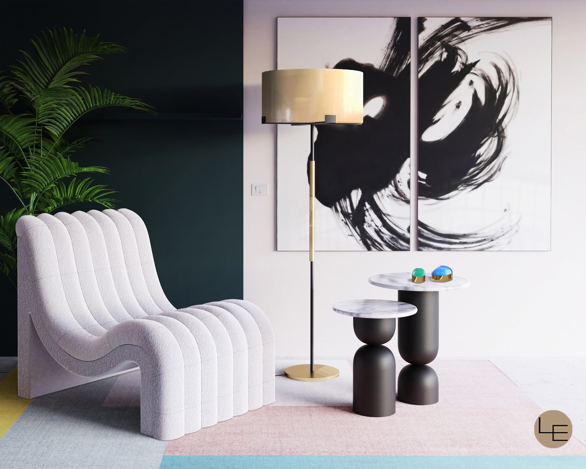Hamilton Floor Lamp by Liang & Eimil featuring a brushed brass and matte black architectural steel frame