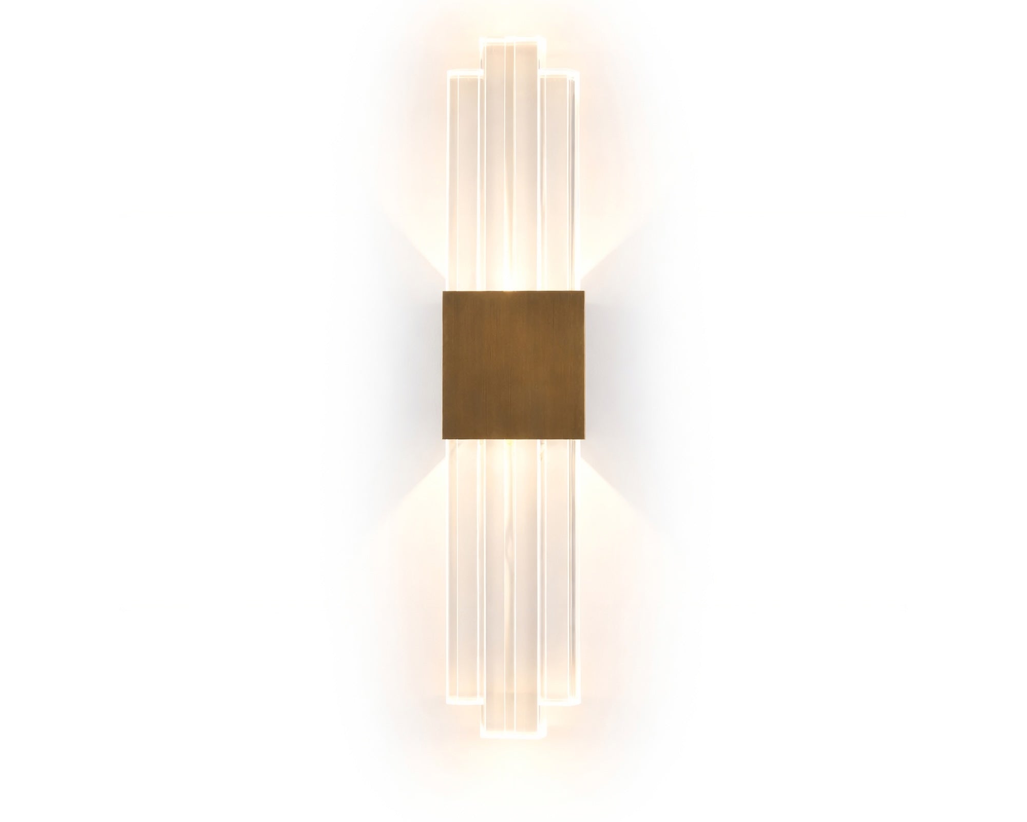 Bravura IP44 Wall Light by Liang & Eimil with transparent acrylic layers and brushed brass finish
