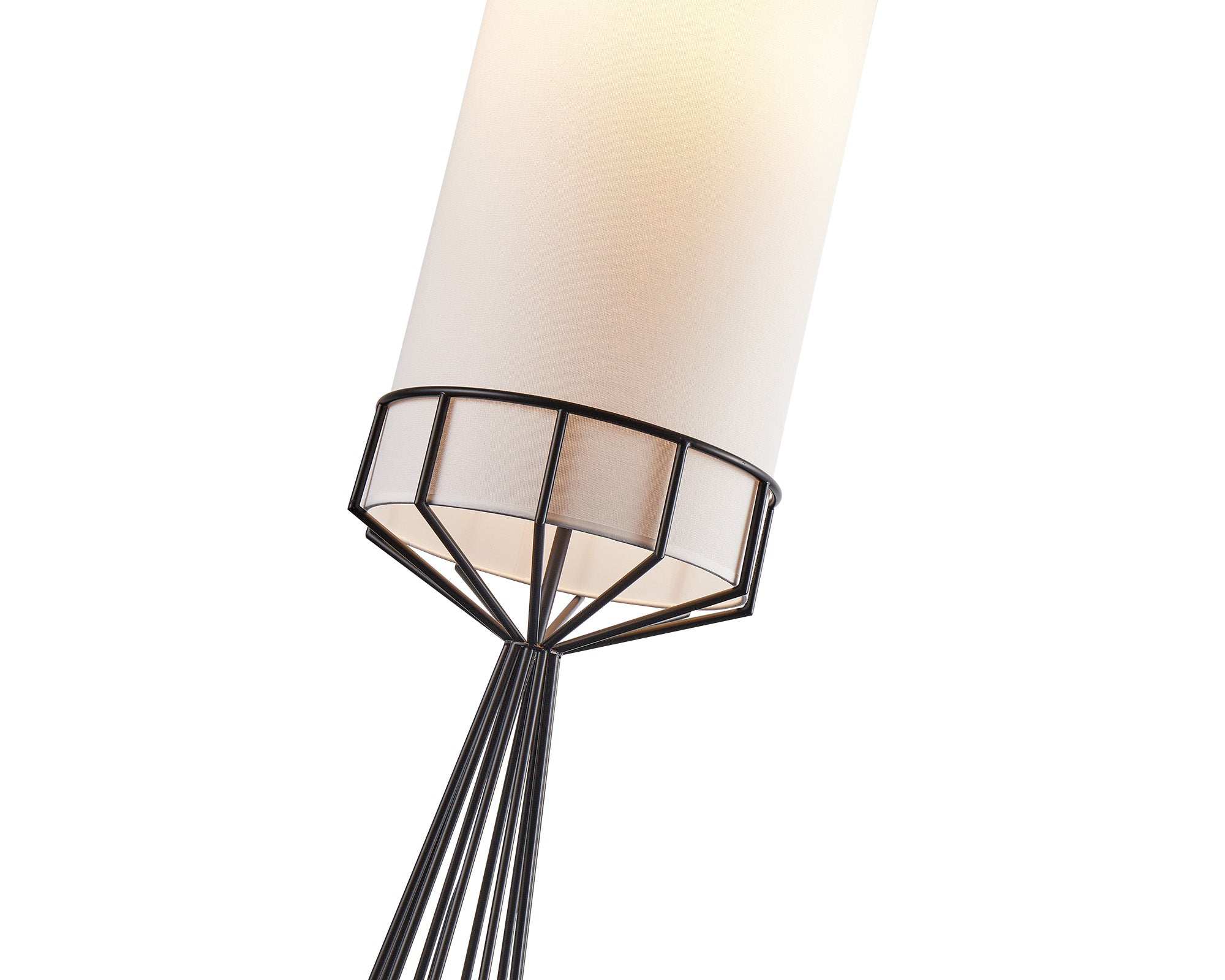 Faro Floor Lamp by Liang & Eimil featuring an abstract matte black metal base and off-white linen shade