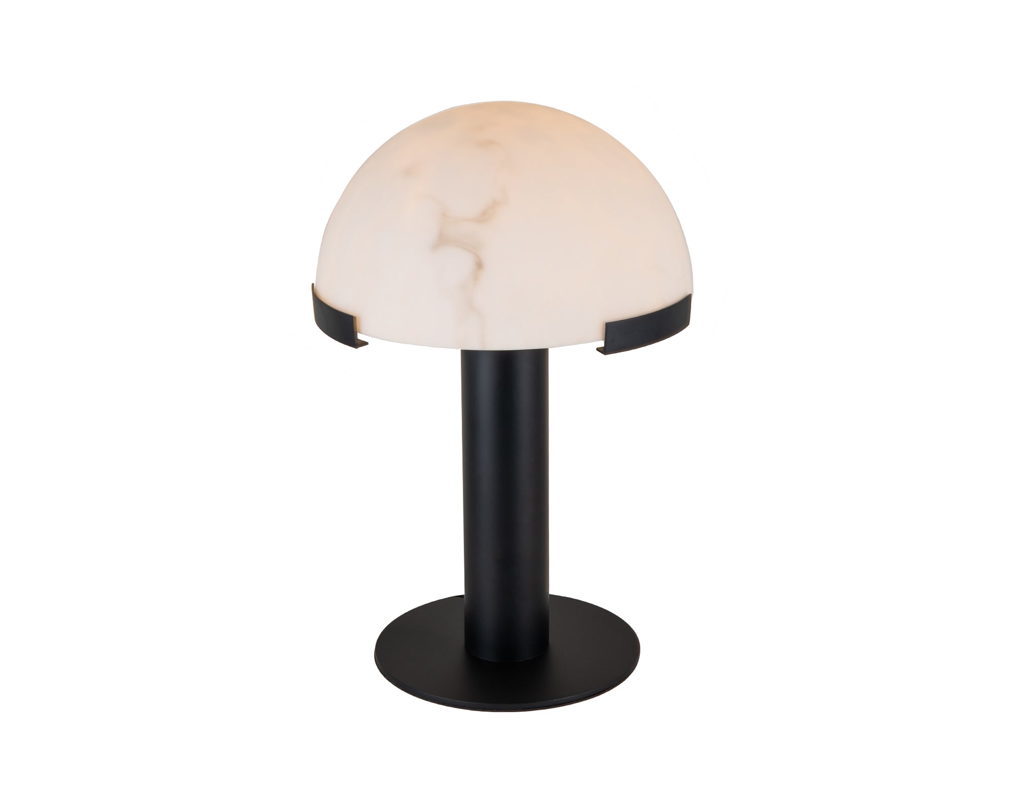 Holmes Table Lamp by Liang & Eimil featuring a matte black domed shade and faux white marble base
