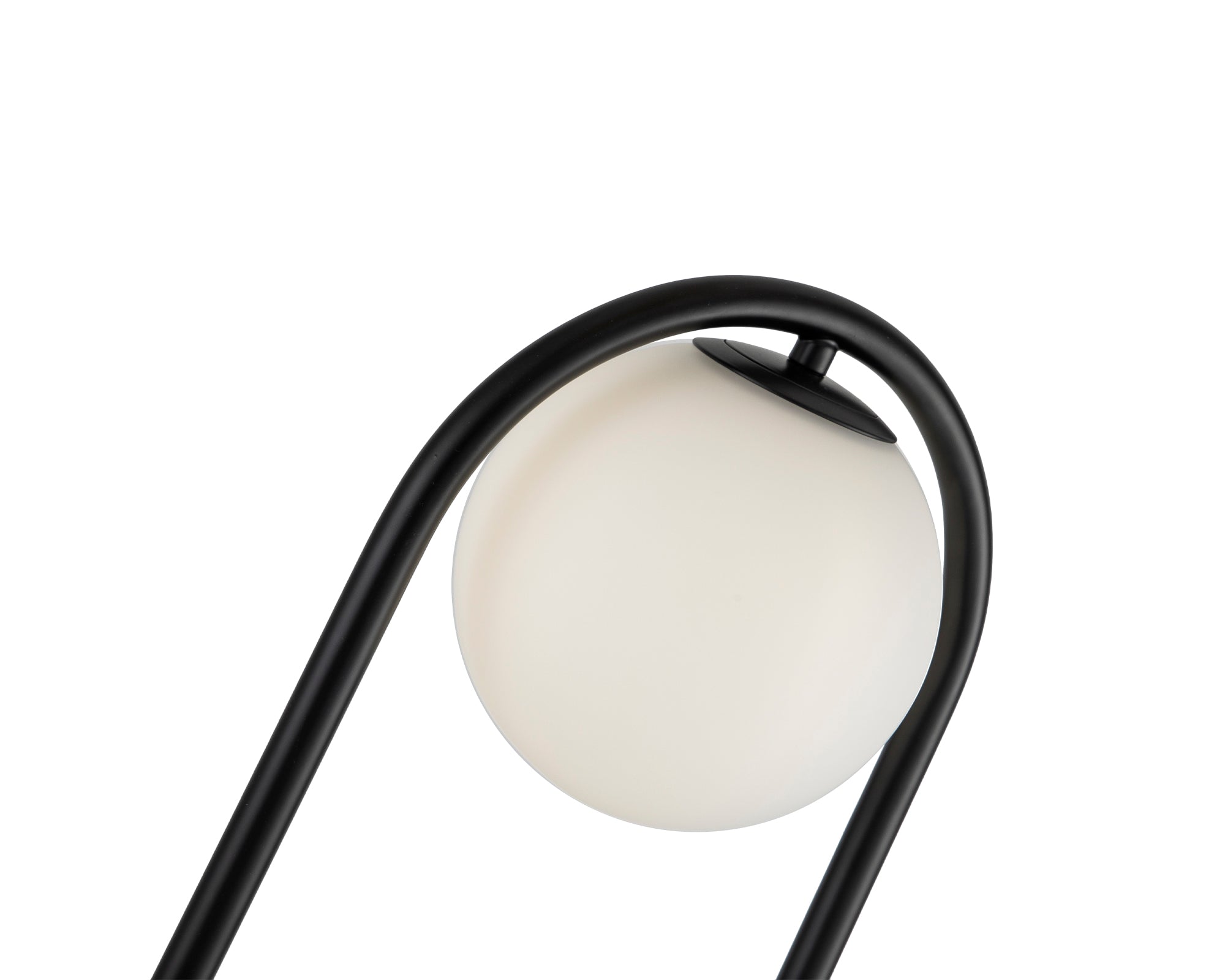 Luca Black Floor Lamp by Liang & Eimil featuring four opal white glass spheres on a matte black metal frame