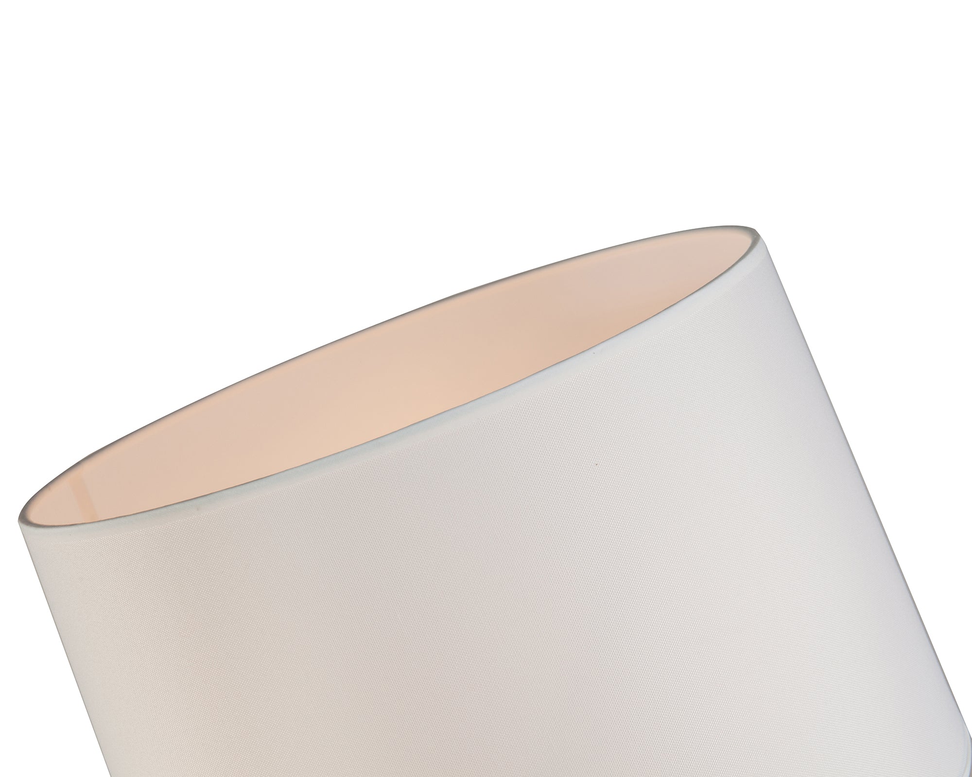 Norman Table Lamp by Liang & Eimil featuring a clear glass cylindrical base with a polished nickel finish and white fabric shade