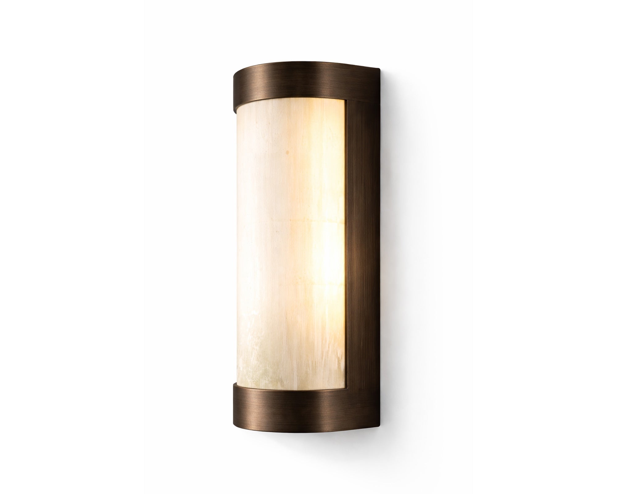 Vetra IP44 Wall Light by Liang & Eimil featuring genuine white selenite and brushed bronze detailing