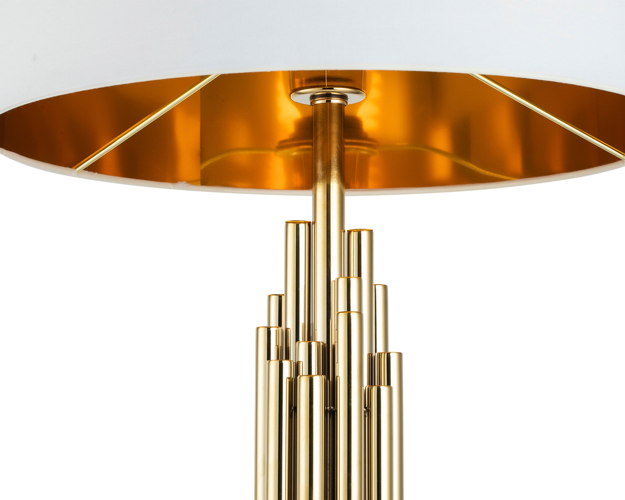 Linden Table Lamp by Liang & Eimil featuring a polished brass base with a black fabric shade