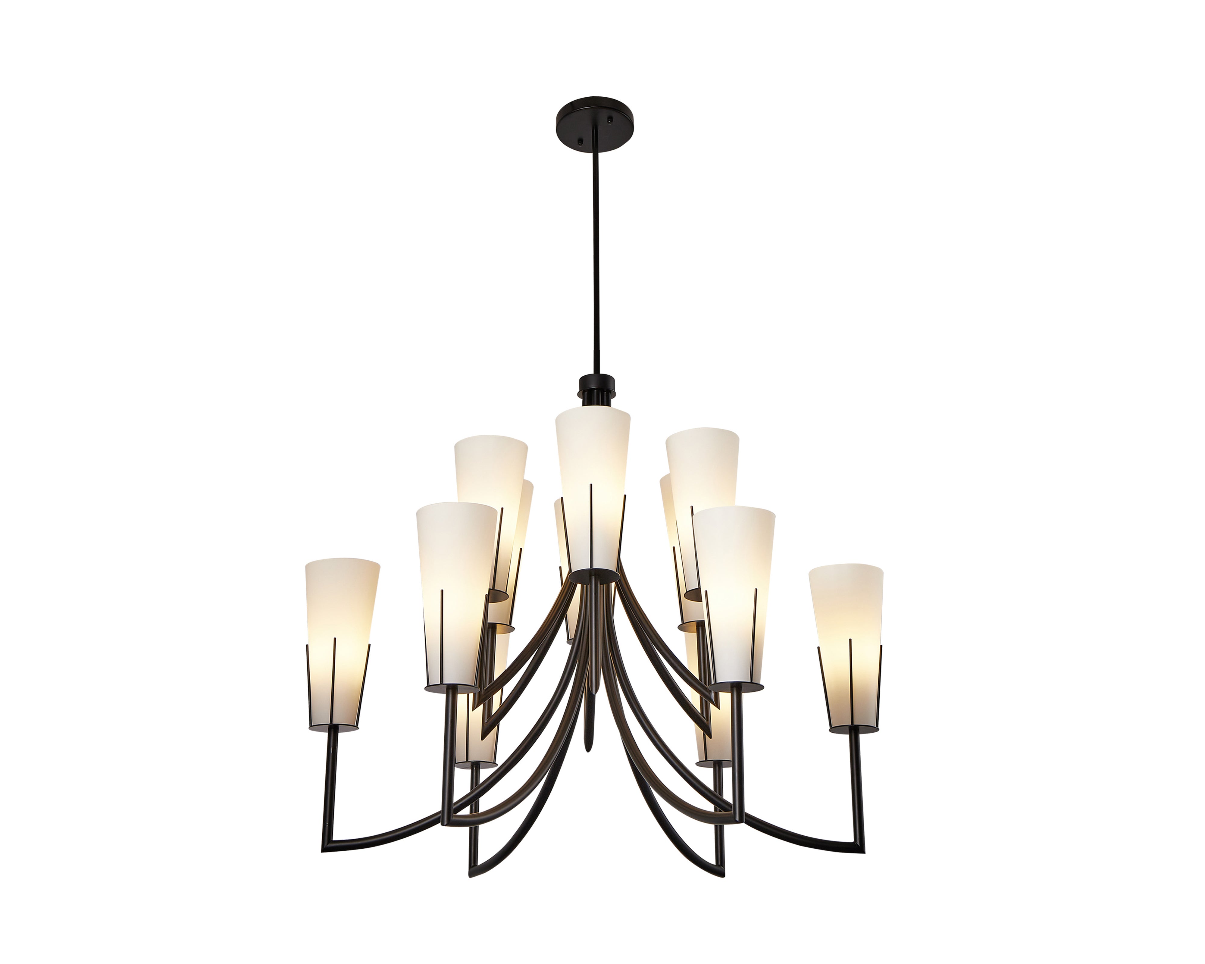 Magestic Chandelier - Liang & Eimil featuring twelve white glass shades with a matt black frame.