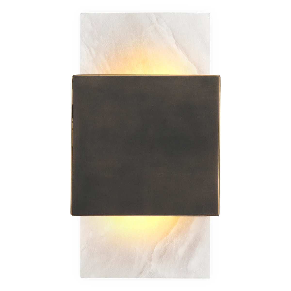 Mantova Wall Lamp showcasing natural alabaster framed by a refined bronze highlight finish