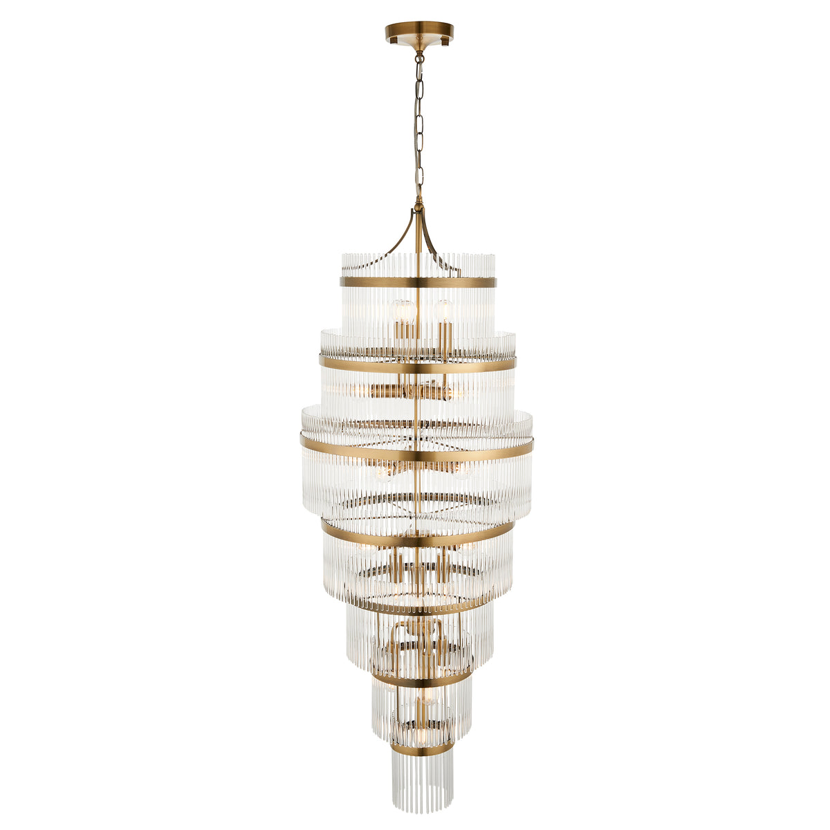 Elegant front view of the Marietta Grand Pendant with its dramatic multi-tiered design
