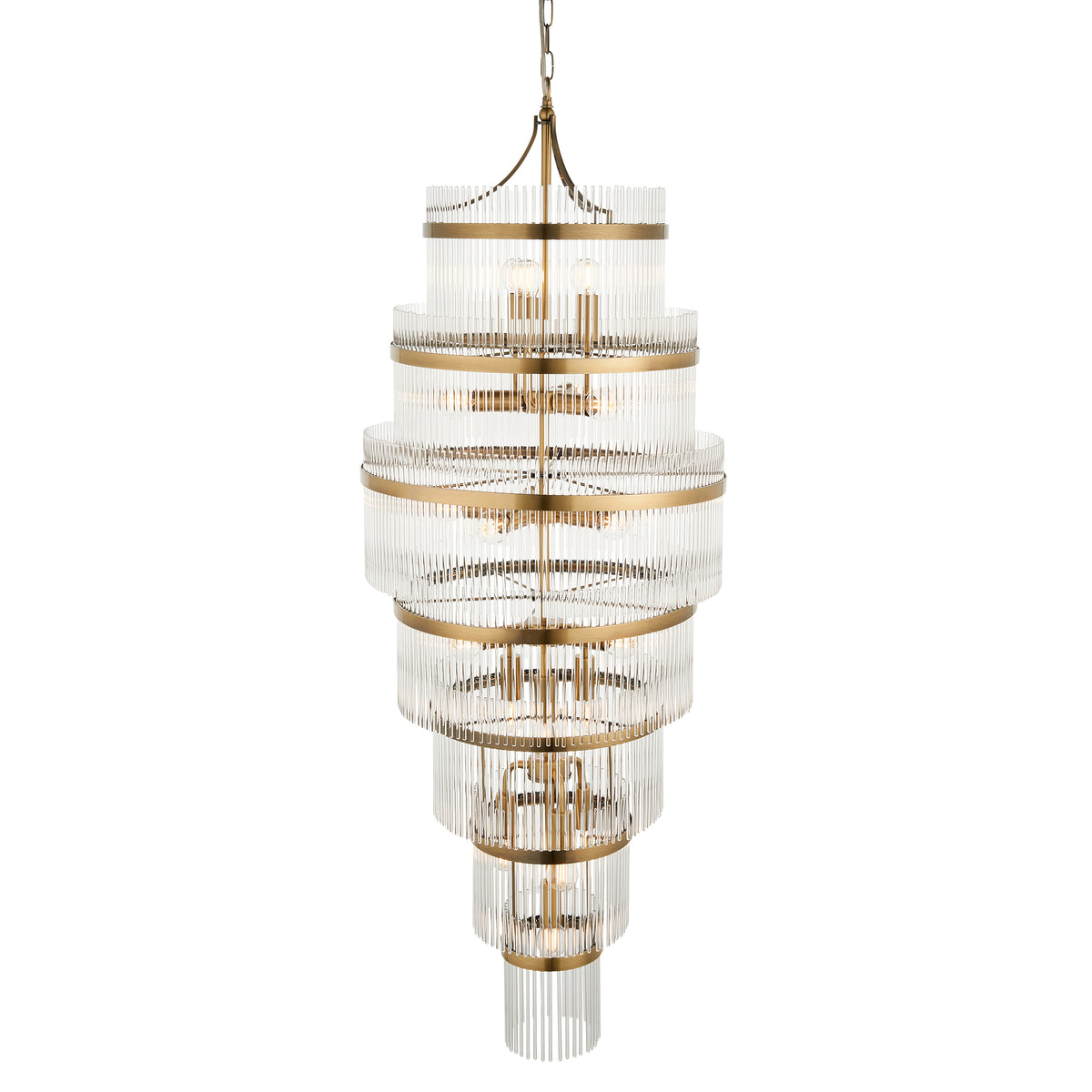 Marietta Grand 21Lt Pendant showcasing its elegant tiered silhouette and antique brass finish