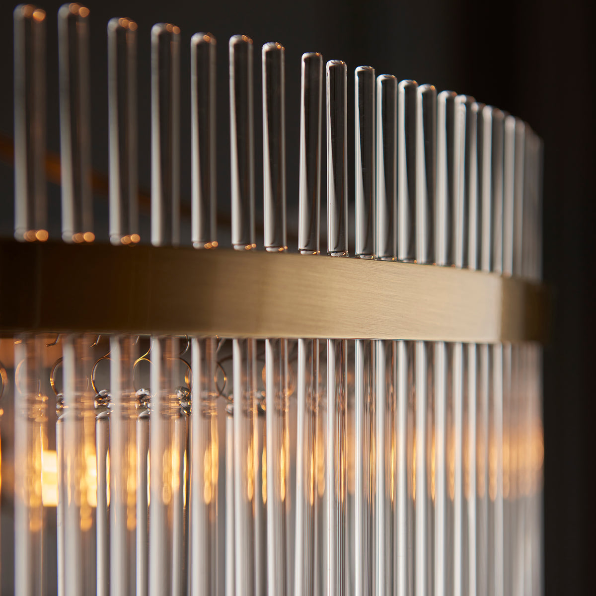 Detailed view of the decorative clear glass rods