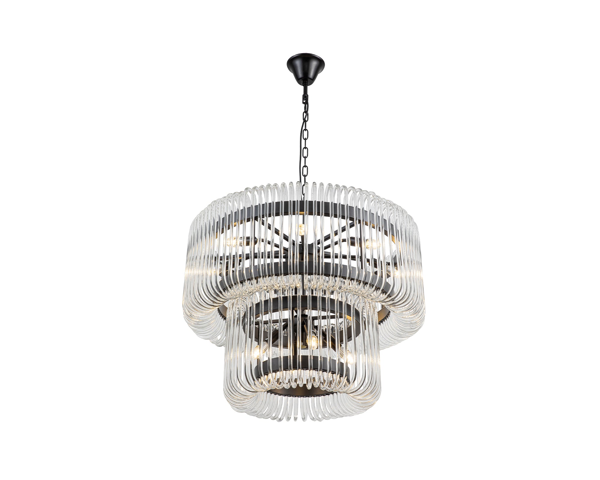 Mist Tall Pendant Lamp - Matt Black - Liang & Eimil featuring cascading clear glass elements and a matt black frame.