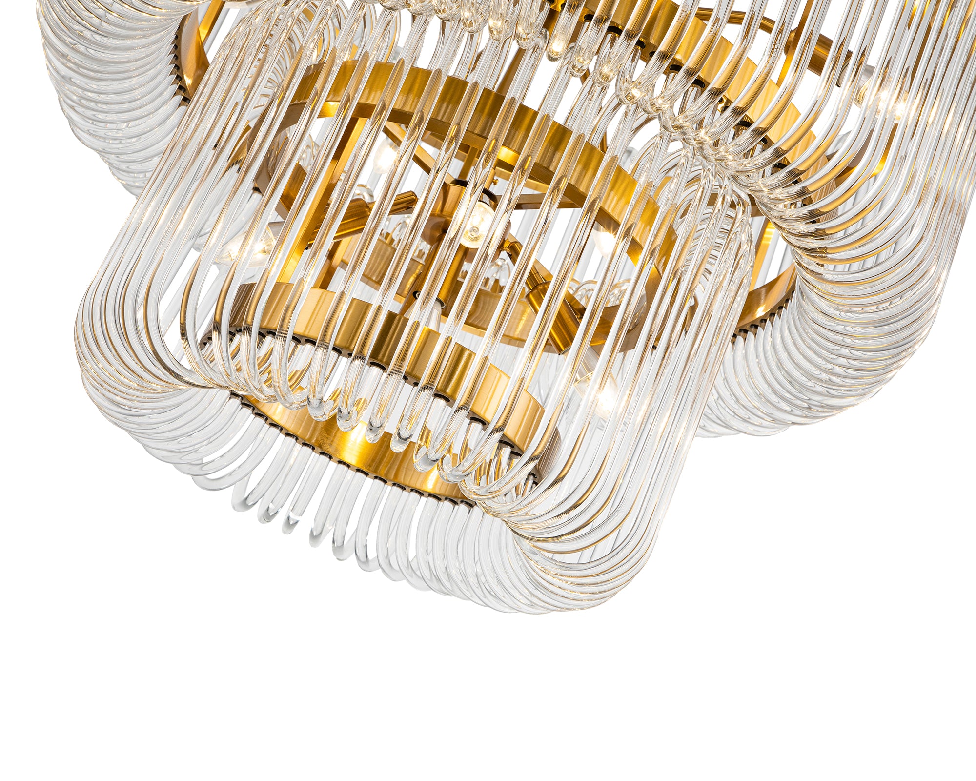 Mist Tall Pendant Lamp - Brushed Brass - Liang & Eimil featuring cascading clear glass elements and a brushed brass frame.