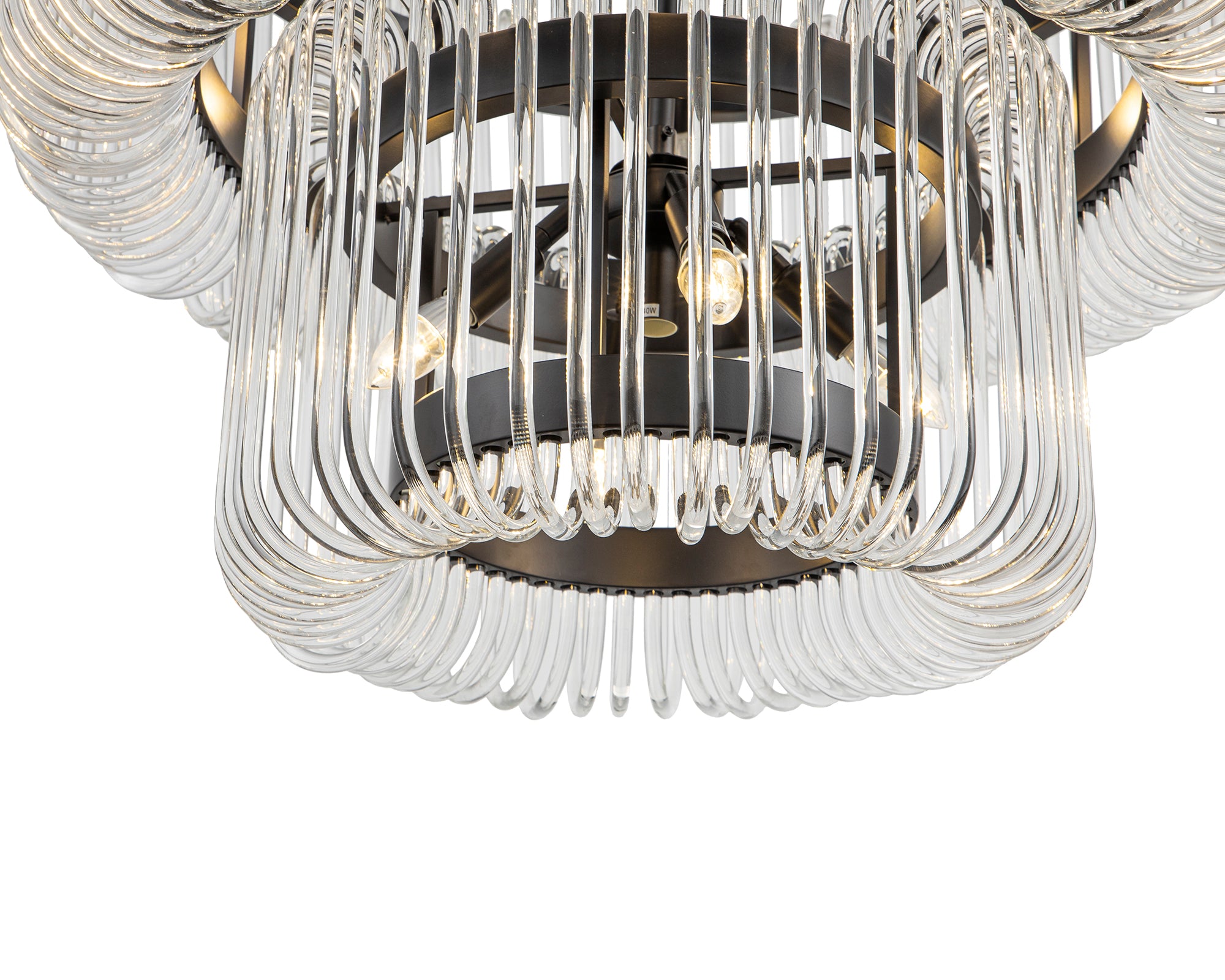 Mist Tall Pendant Lamp - Matt Black - Liang & Eimil featuring cascading clear glass elements and a matt black frame.