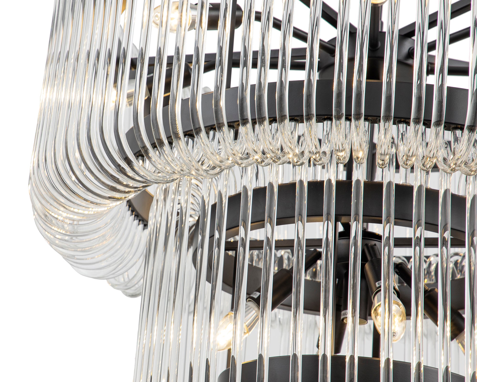 Mist Tall Pendant Lamp - Matt Black - Liang & Eimil featuring cascading clear glass elements and a matt black frame.