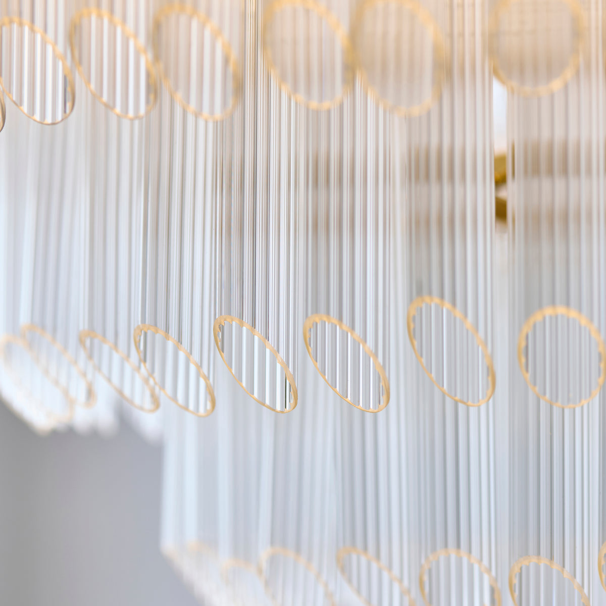 Close-up showcasing the fine ribbed cylindrical clear glass elements