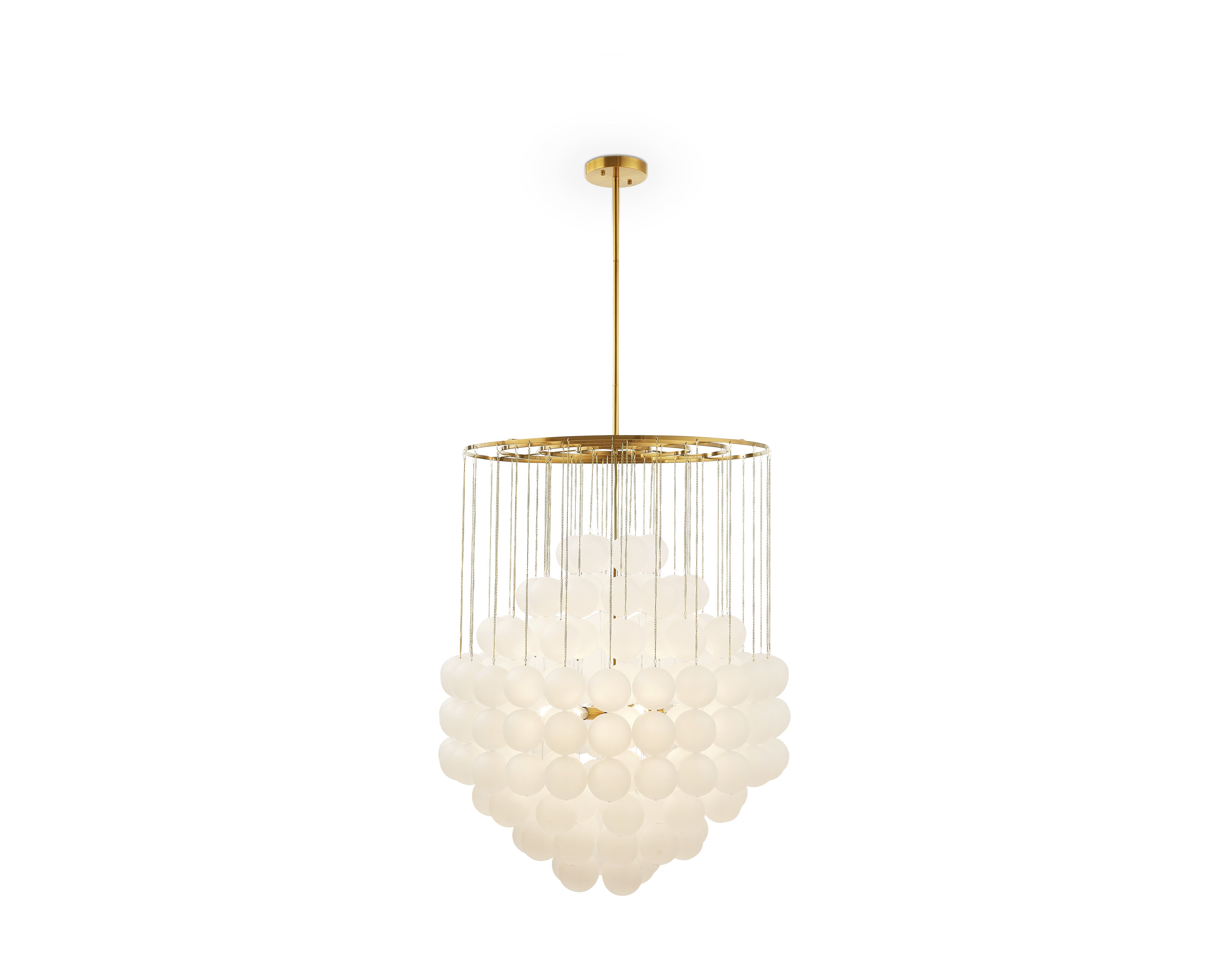 Moon Chandelier - Liang & Eimil with frosted glass spheres and antique brushed brass finish.