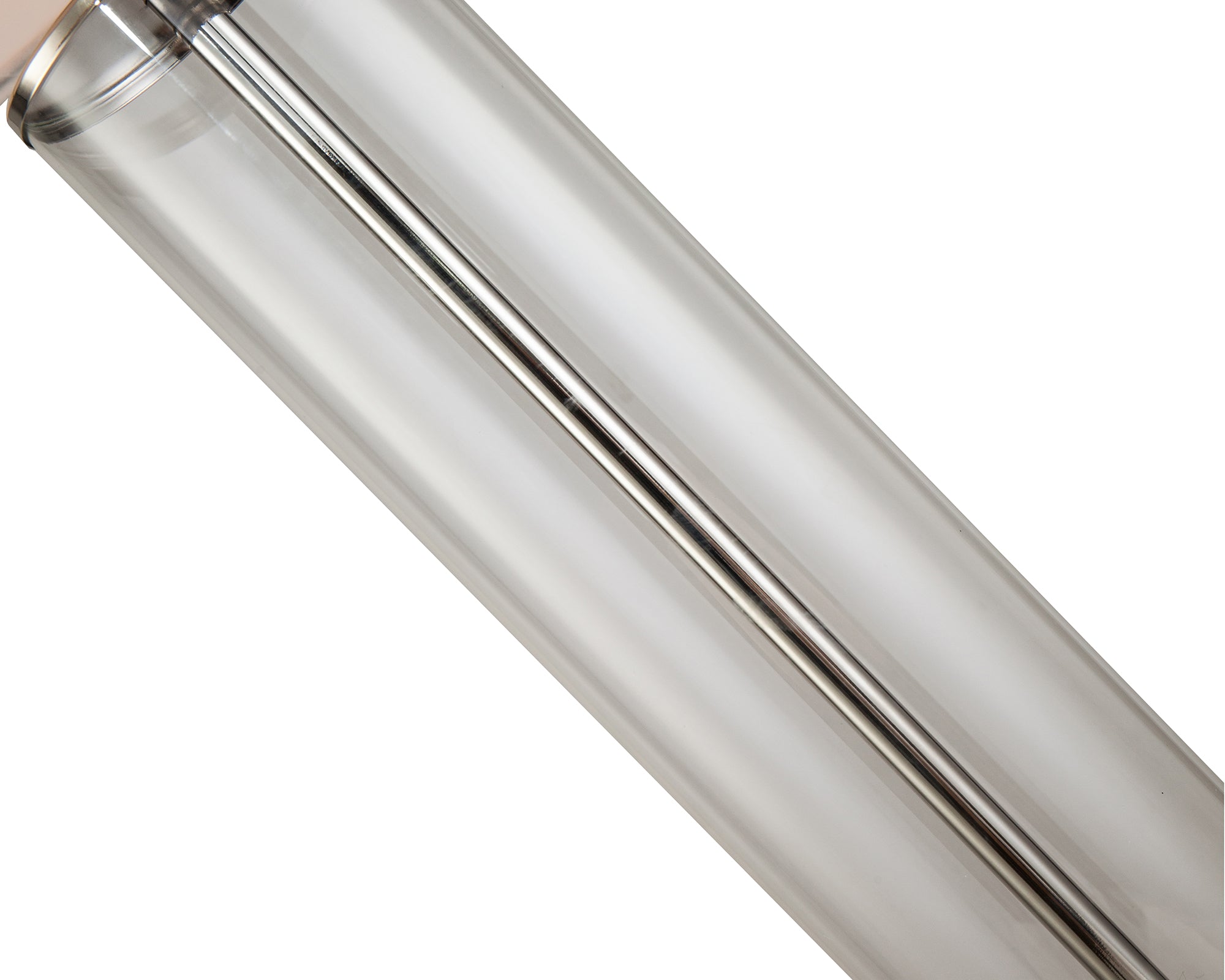 Norman Table Lamp by Liang & Eimil featuring a clear glass cylindrical base with a polished nickel finish and white fabric shade