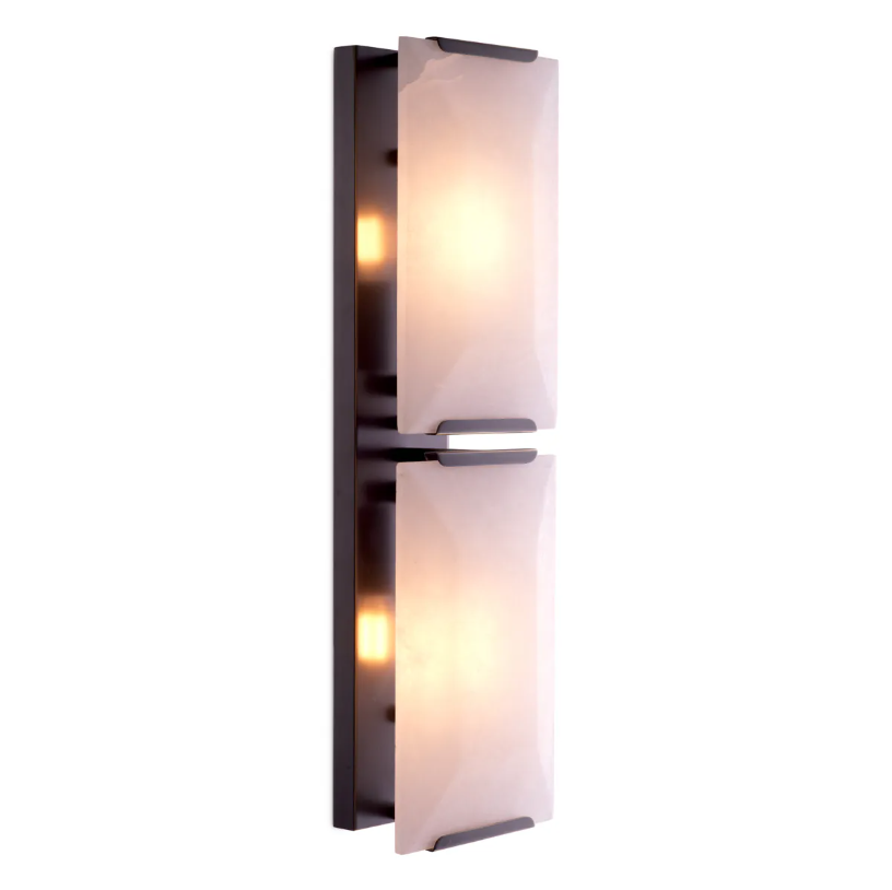 Ortiz Wall Lamp showcasing luminous natural alabaster and a refined bronze highlight finish