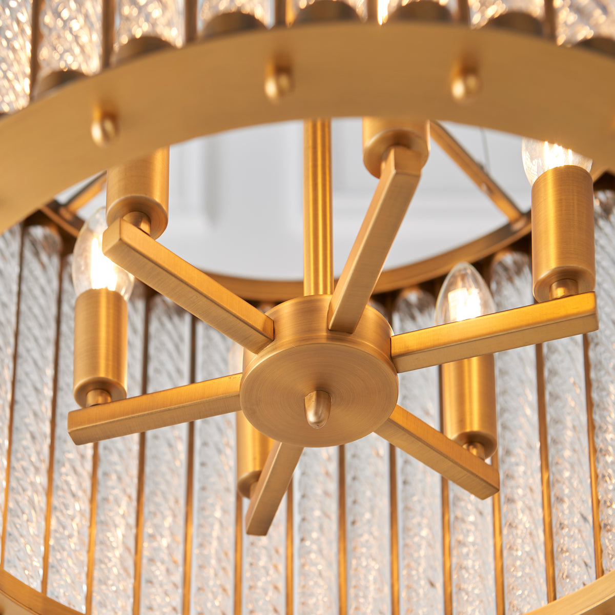 Close-up showcasing the delicately twisted clear decorative glass rods