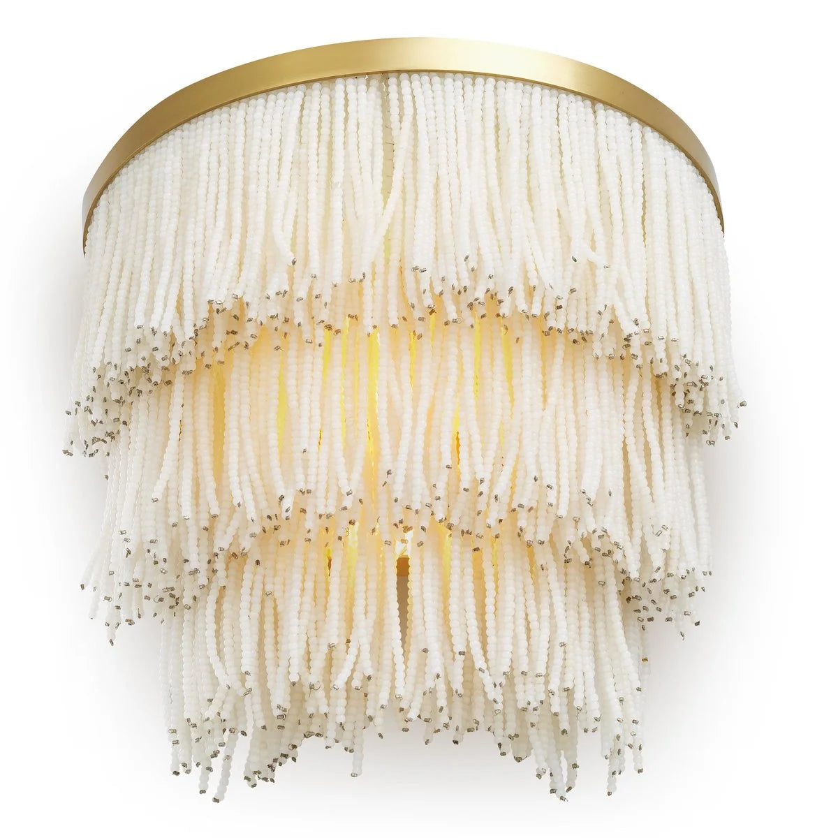Sculptural Rosaline Wall Lamp showcasing its graceful three-tier arrangement of luminous glass beads.