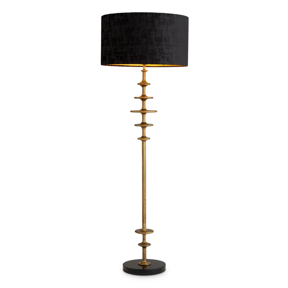 Refined vintage brass detailing across the Rosetti Floor Lamp's sculptural stand
