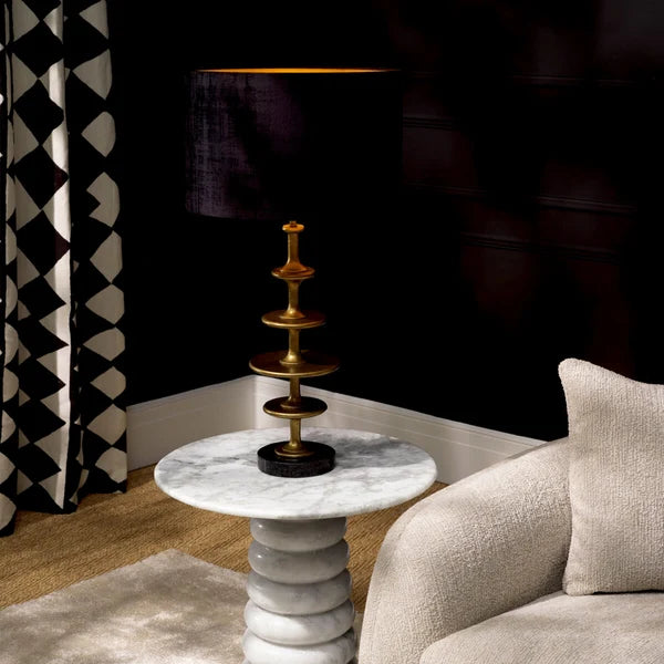 Elegant Rosetti Table Lamp featuring a solid black granite base and vintage brass detailing