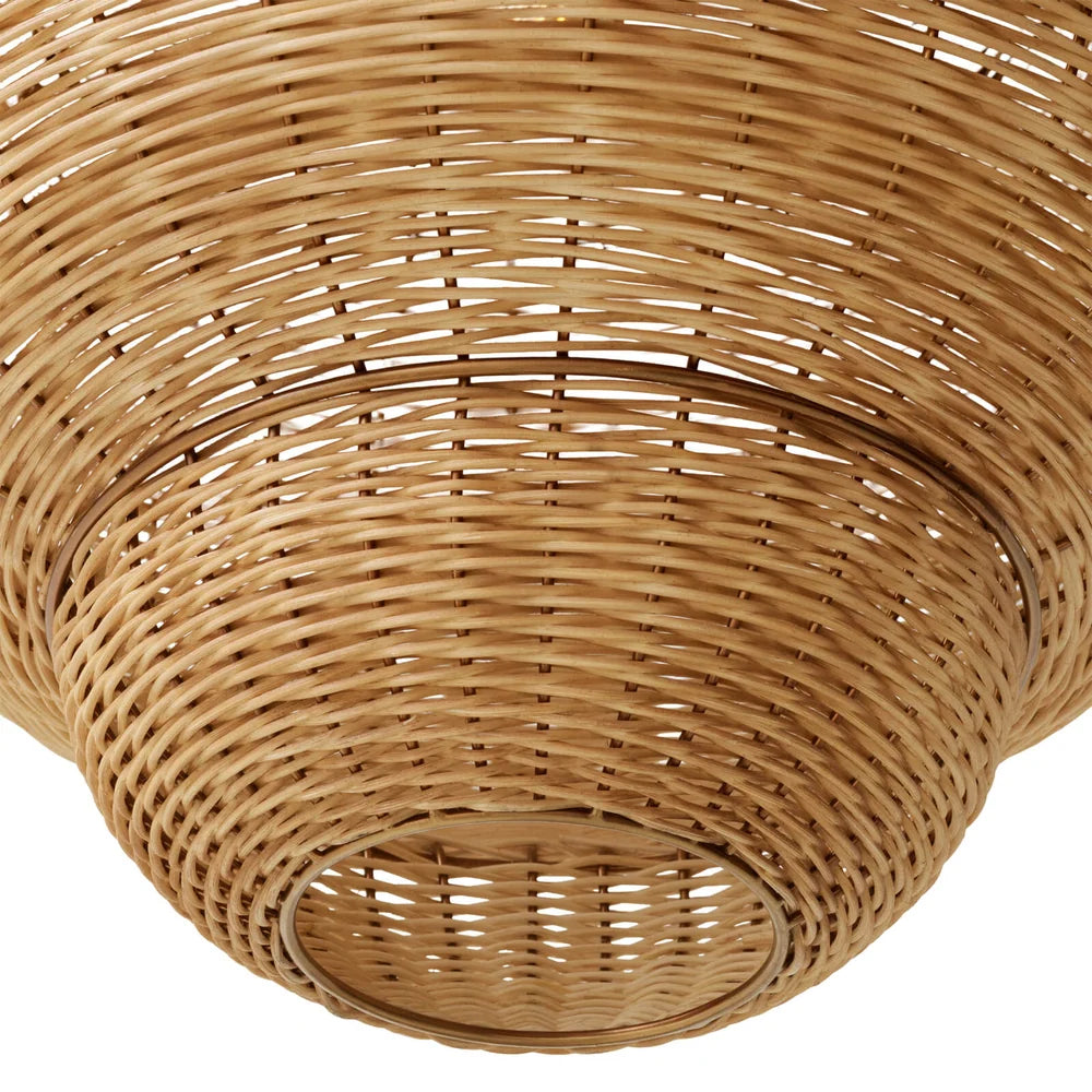 Detailed view revealing the tactile texture and character of the antiqued rattan finish.