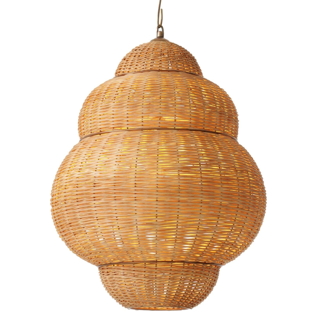 Rowlan Pendant by Eichholtz showcasing sculptural woven rattan with an elegant antiqued finish.