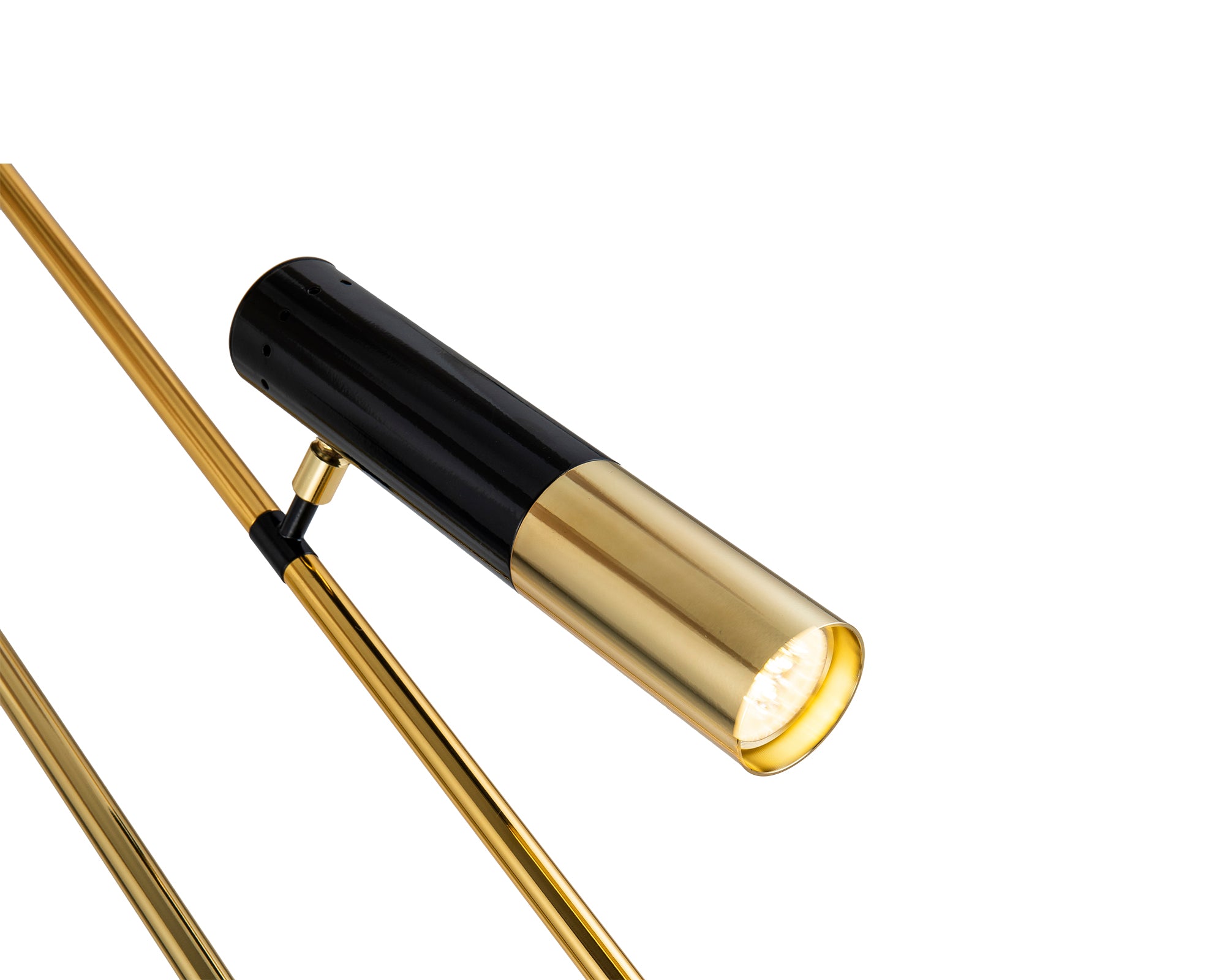 Trevecca Floor Lamp by Liang & Eimil featuring a gloss black frame with polished brass accents and three light fixtures